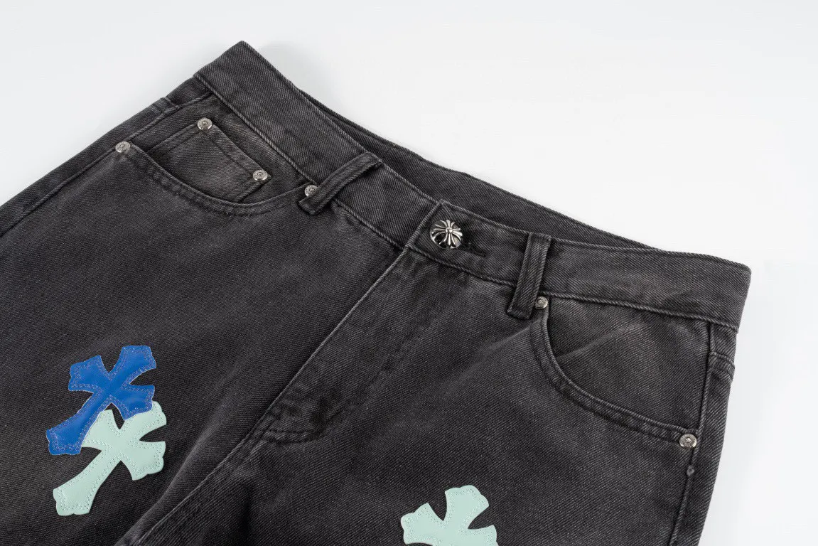 Leather Cross Patch Straight-Leg Jeans D16019752 — view 7