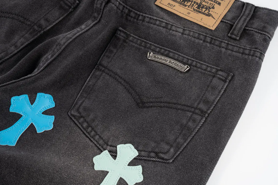 Leather Cross Patch Straight-Leg Jeans D16019752 — view 8