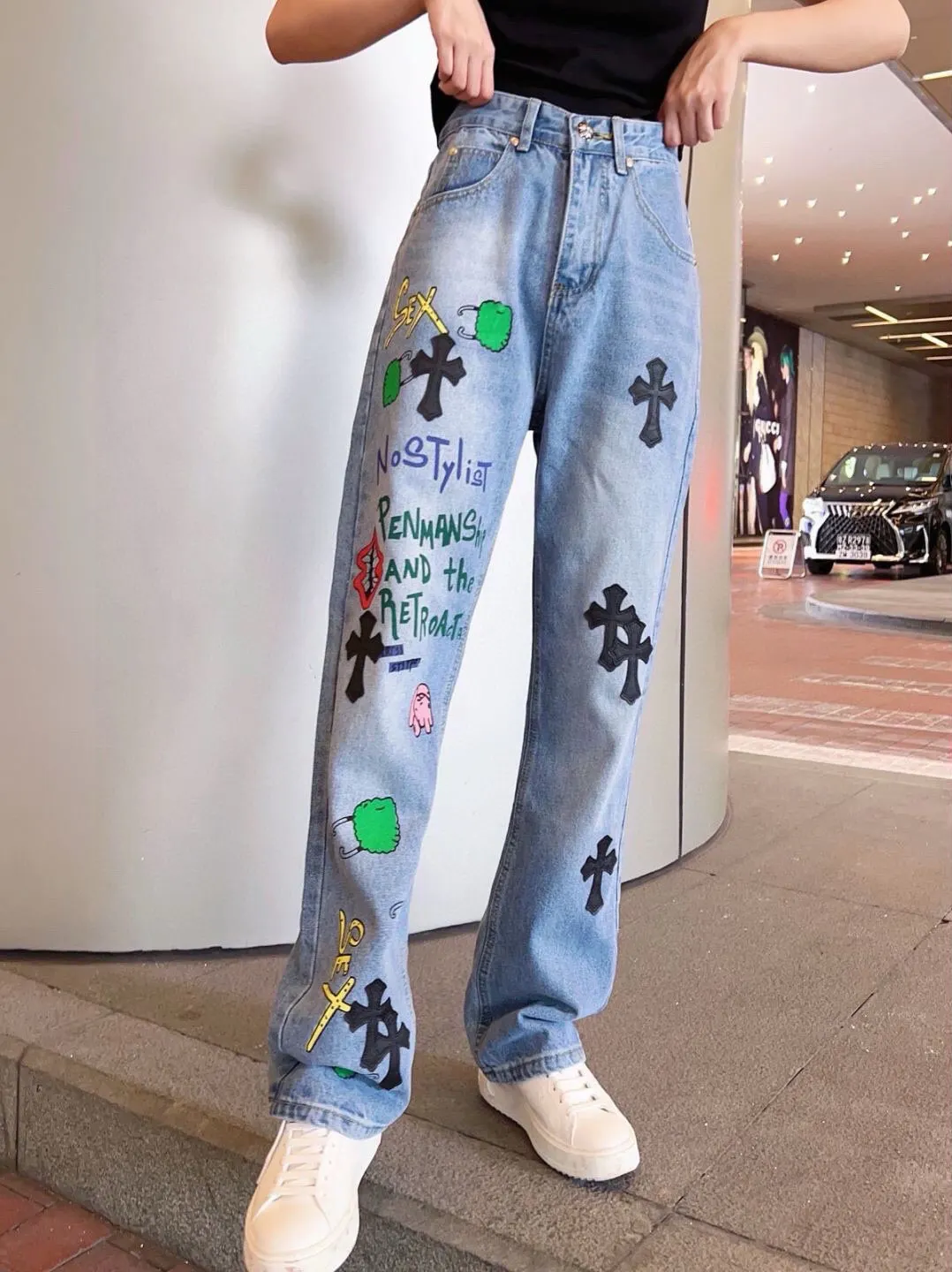 Chrome Hearts Leather Patch Graphic Jeans D16519759