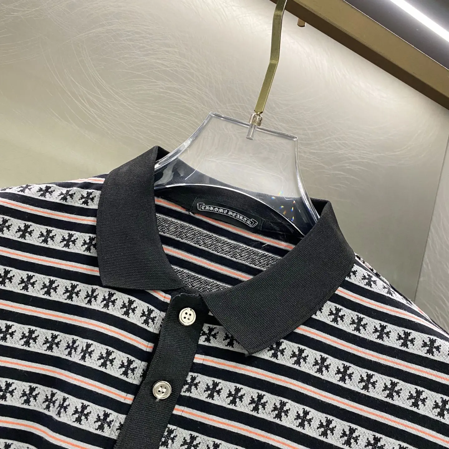 Chrome Hearts Striped Long-Sleeve Polo Shirt D16519621 — view 4