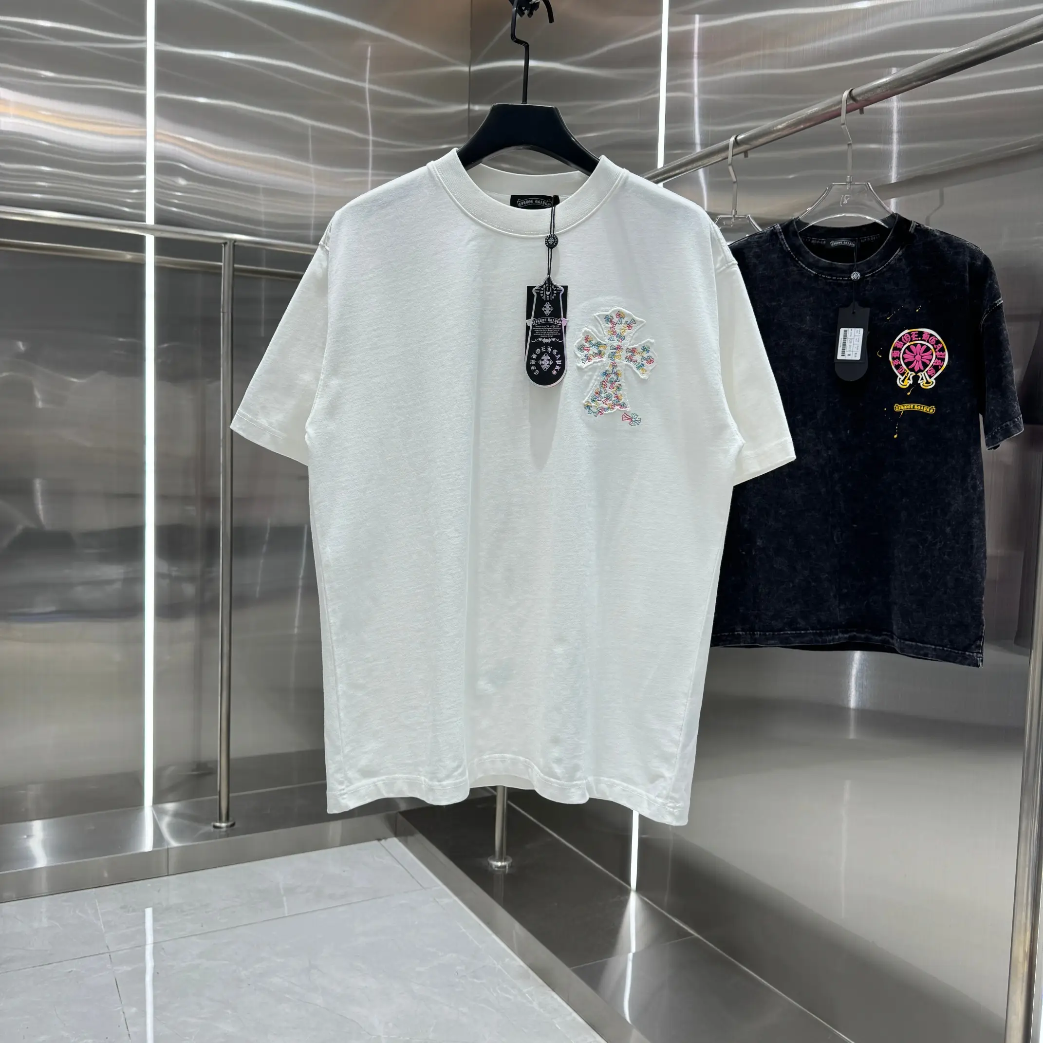 Embroidered Cross Patch Cotton T-Shirt D17014234