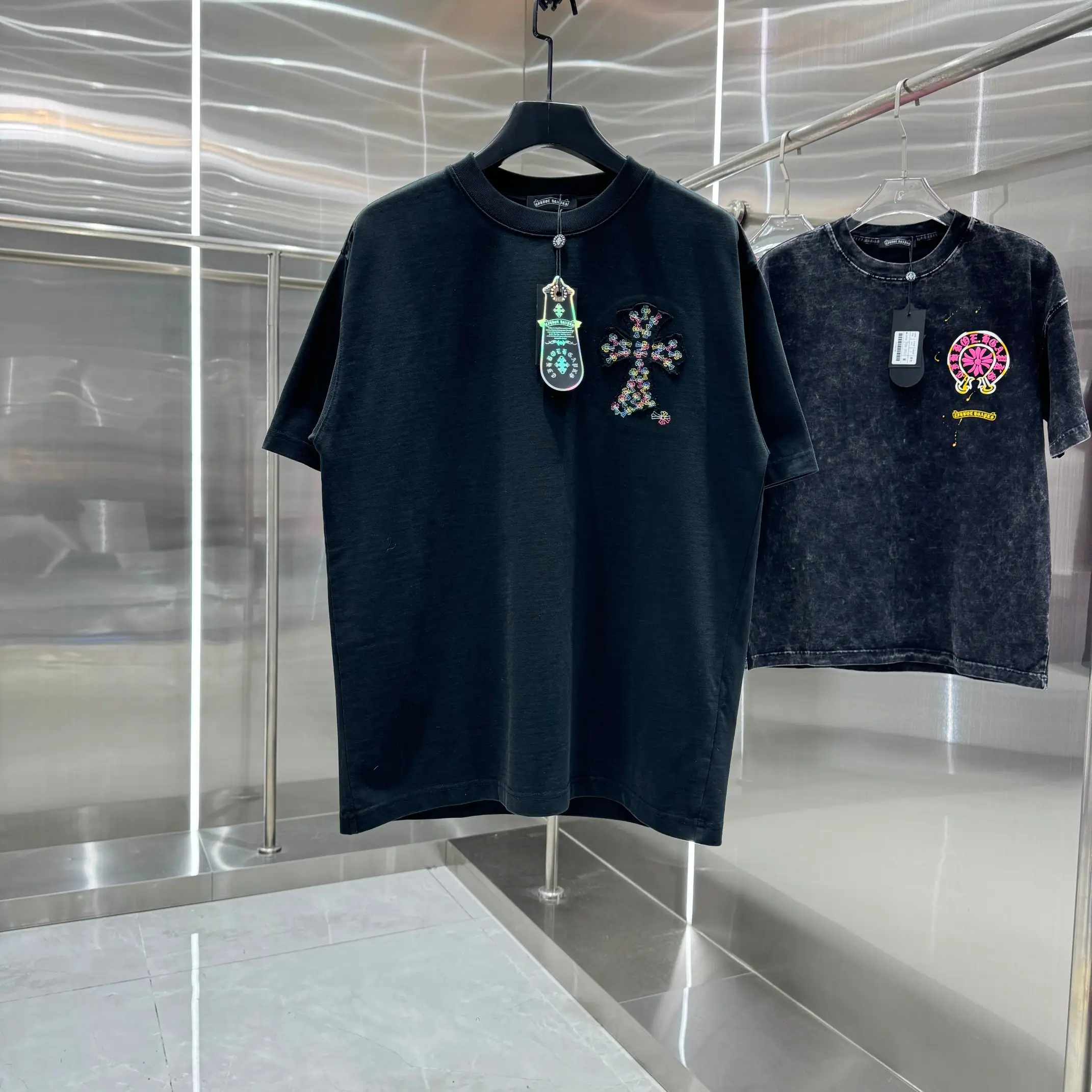 Embroidered Cross Patch Cotton T-Shirt D17014235