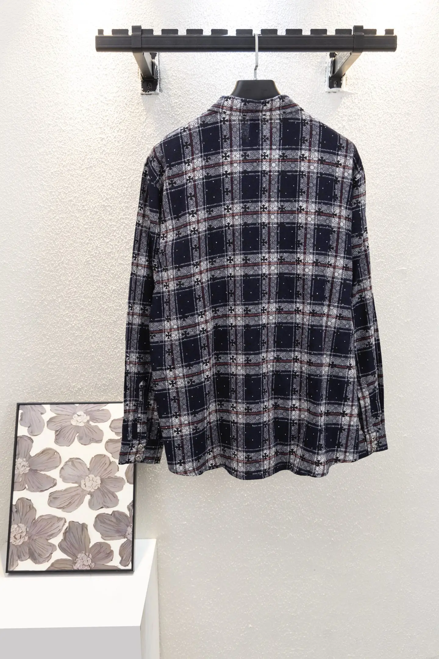 Leather Cross Patch Plaid Flannel Shirt D17012651 — view 2