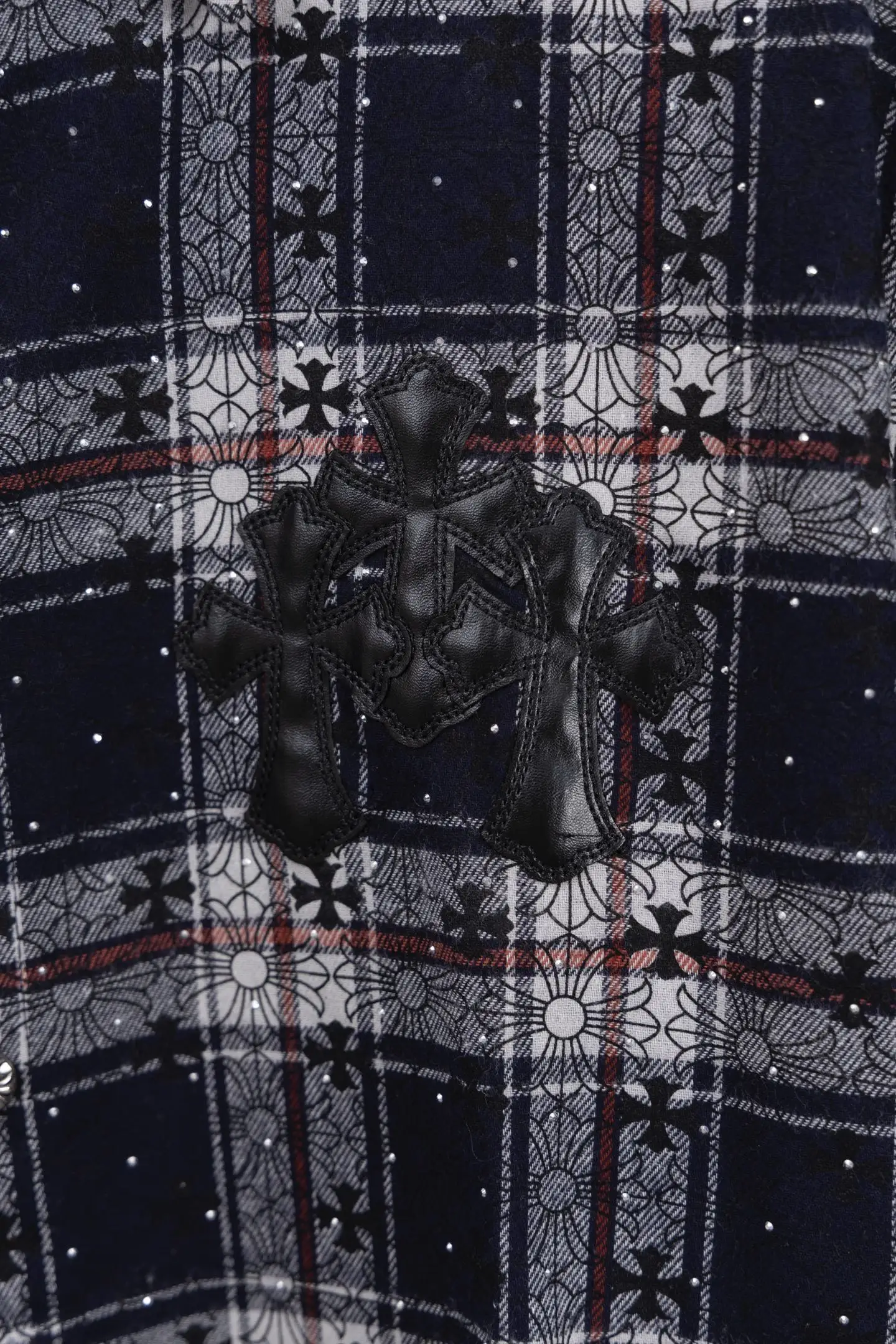 Leather Cross Patch Plaid Flannel Shirt D17012651 — view 5
