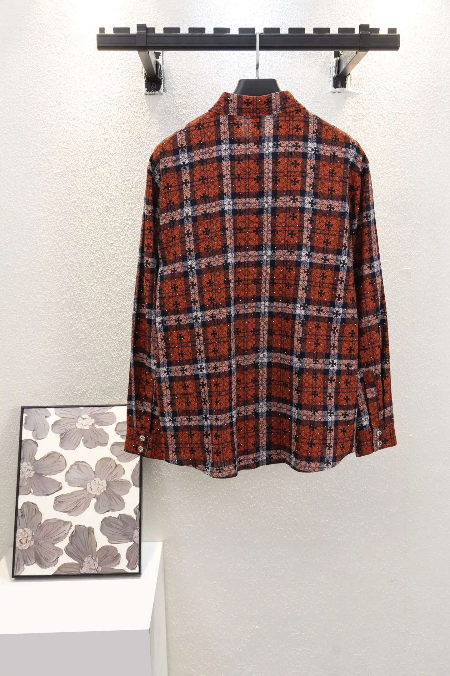 Leather Cross Patch Plaid Flannel Shirt D17012650 — view 2