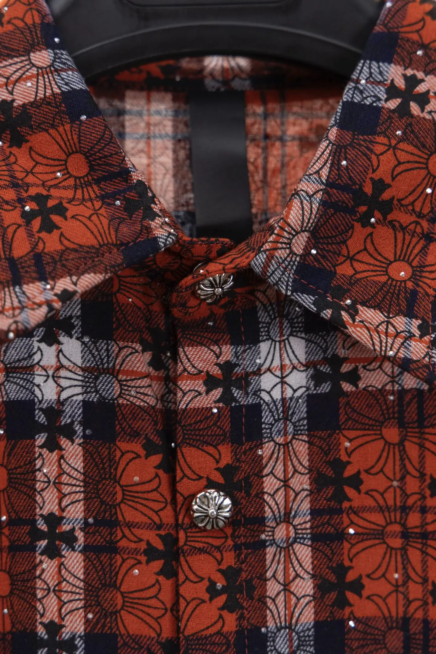 Leather Cross Patch Plaid Flannel Shirt D17012650 — view 3