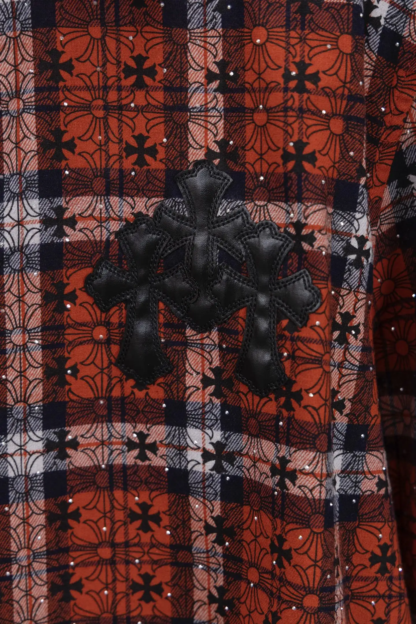 Leather Cross Patch Plaid Flannel Shirt D17012650 — view 5