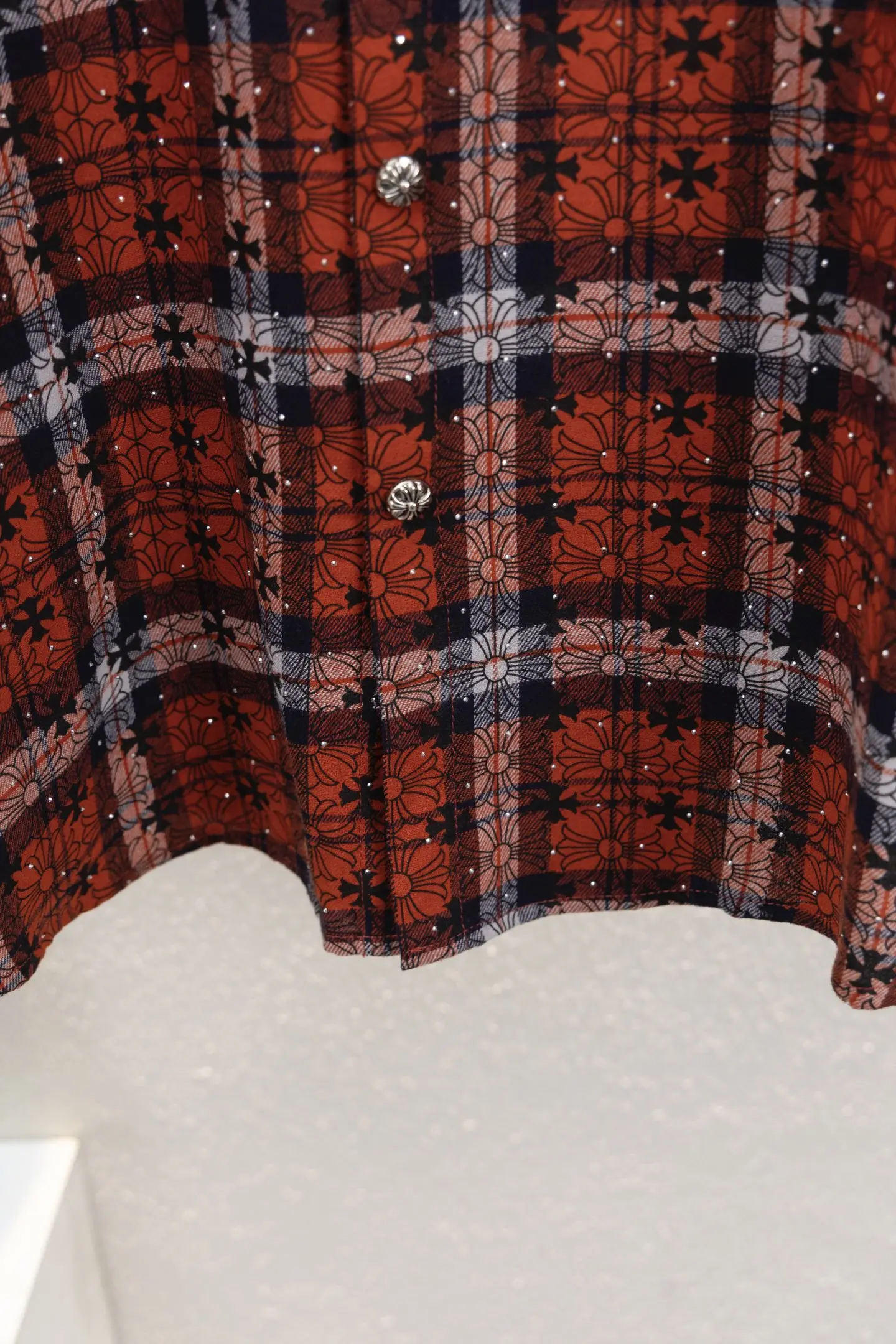 Leather Cross Patch Plaid Flannel Shirt D17012650 — view 6