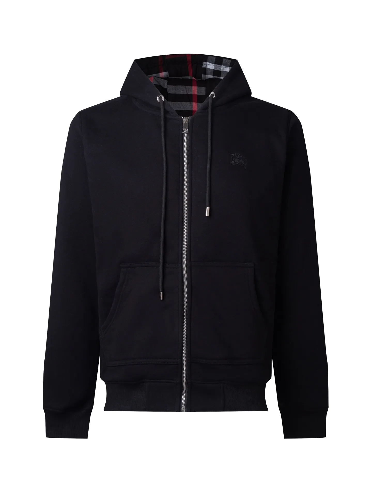 Check-Lined Embroidered Zip-Up Hoodie D17016447