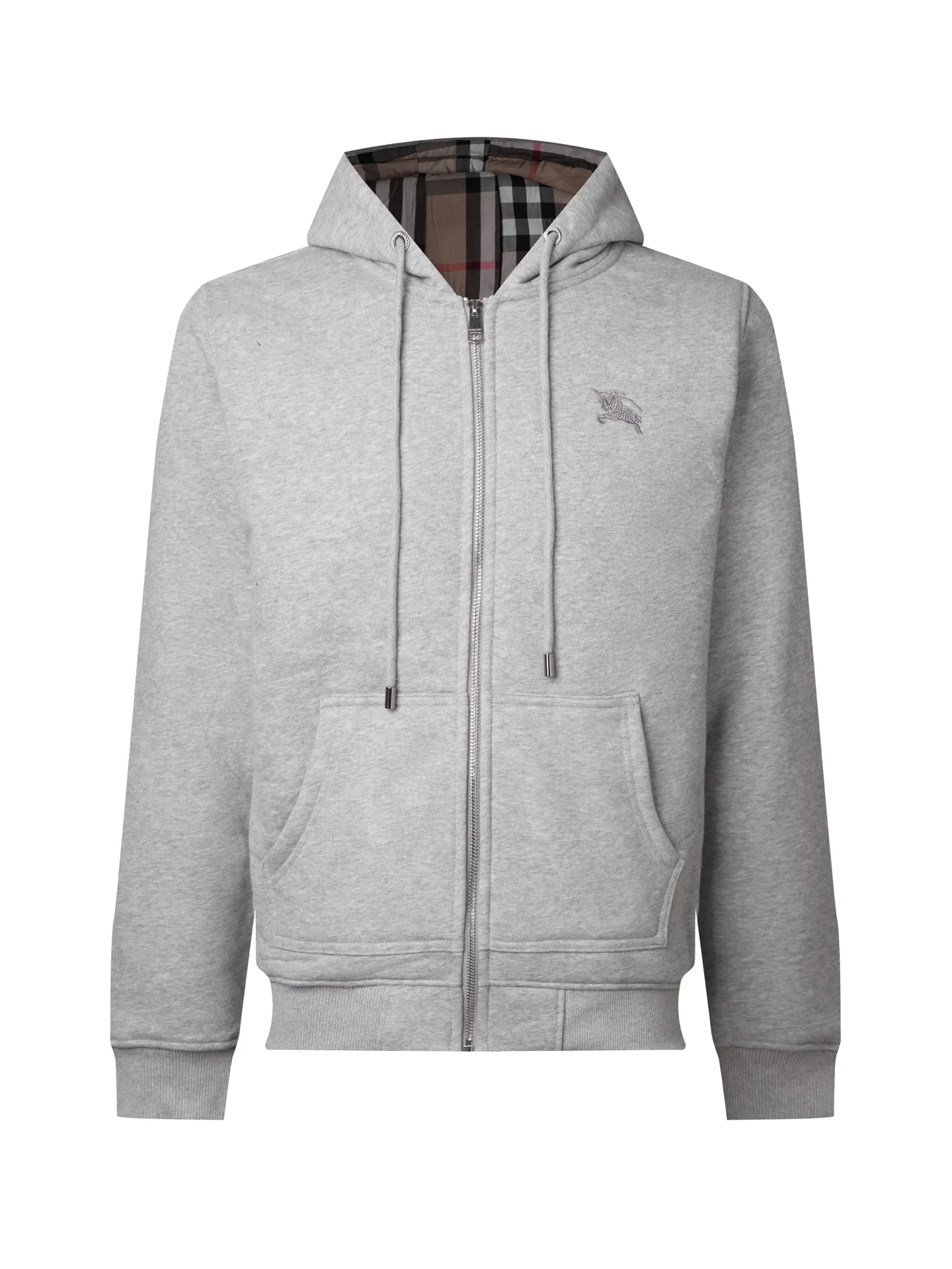 Check-Lined Embroidered Cotton-Blend Zip-Up Hoodie D17016448