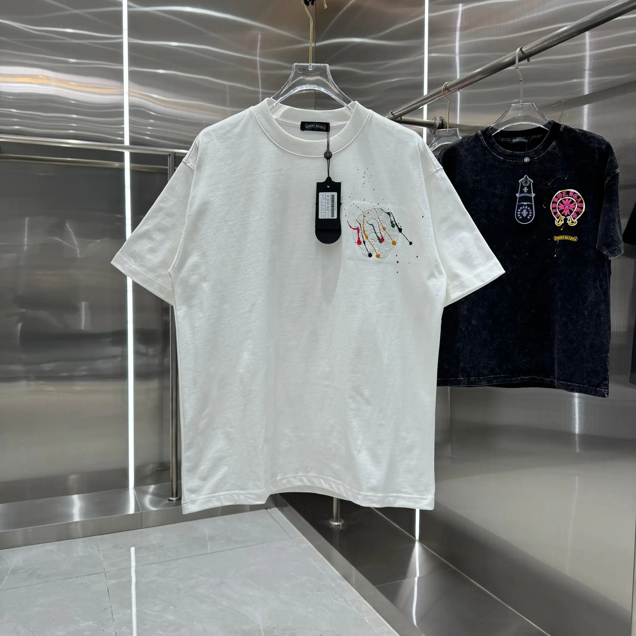 Embroidered Paint-Splatter Cotton T-Shirt D17514222