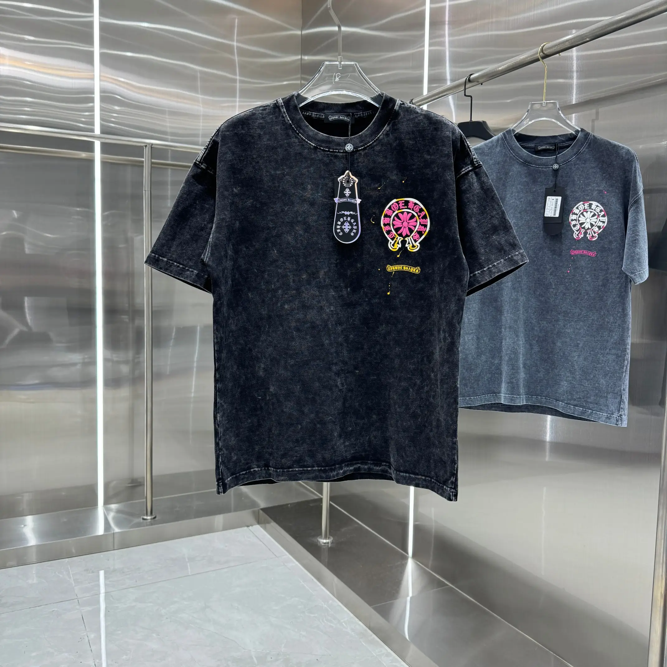 Acid-Wash Puff Print Logo T-Shirt D18014226