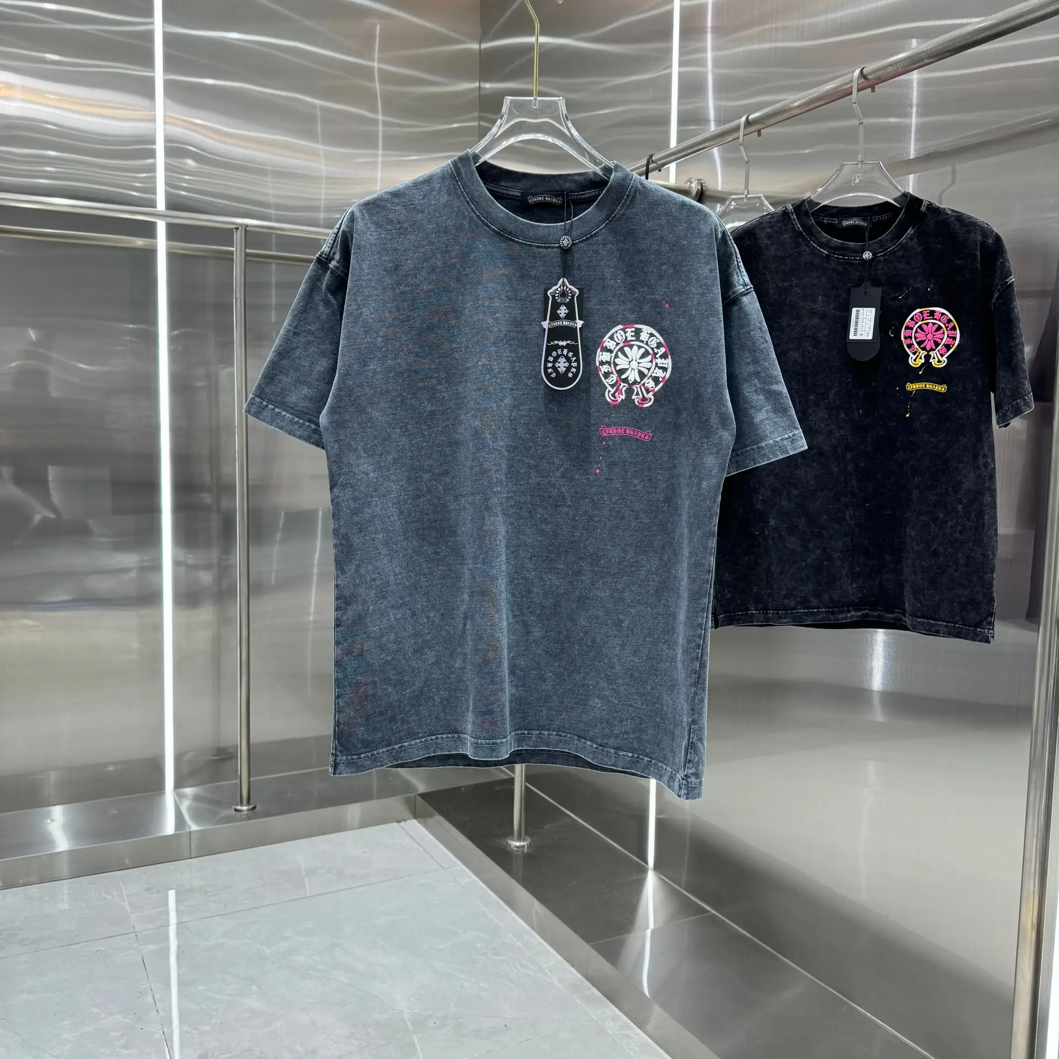 Acid-Wash Logo Print Cotton T-Shirt D18014228