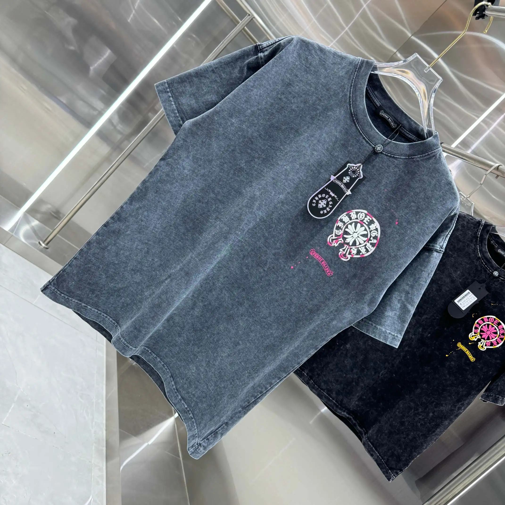 Acid-Wash Logo Print Cotton T-Shirt D18014228 — view 3