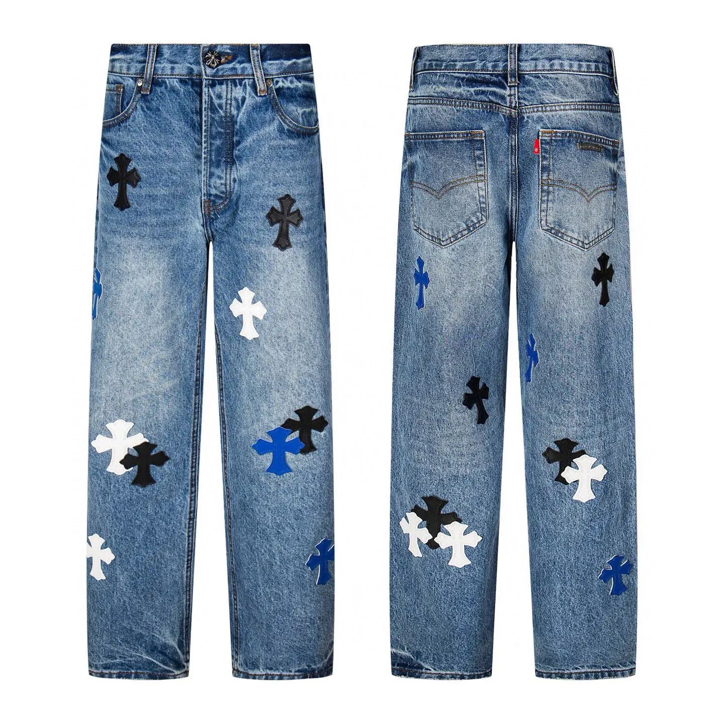 Cross Patch Straight-Leg Denim Jeans D18019760