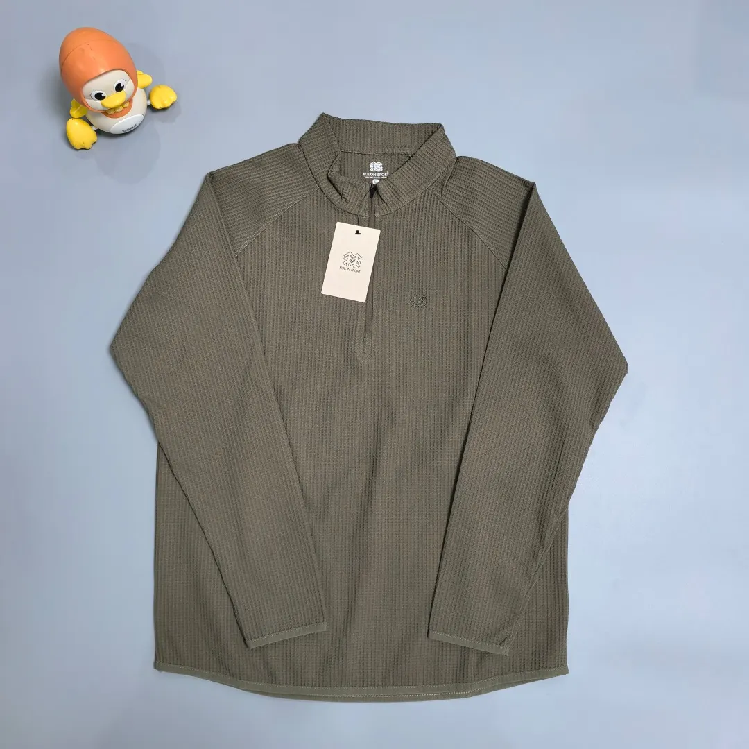 Waffle-Knit Half-Zip Long-Sleeve Top D19020279