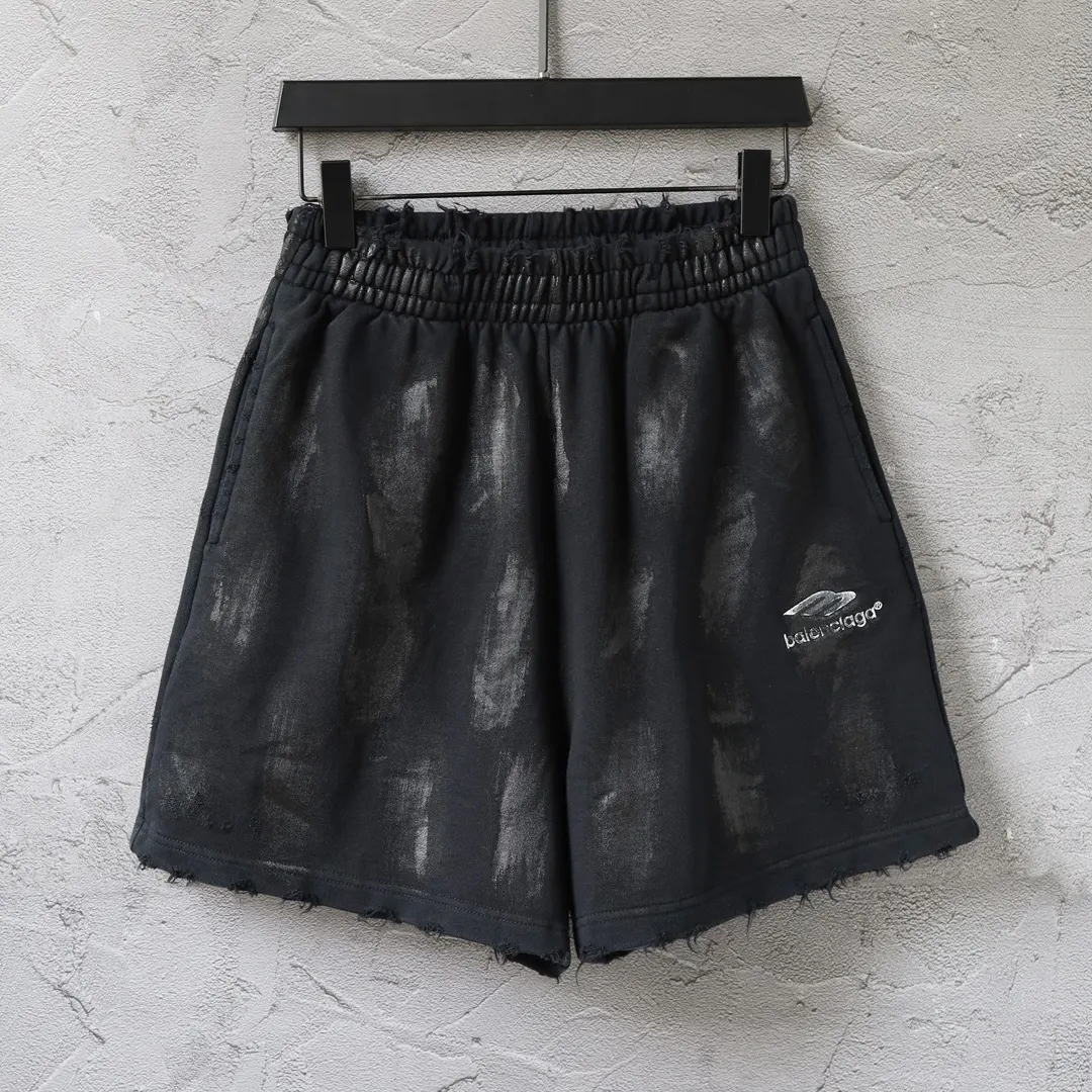 Distressed Mud-Wash Embroidered Sweat Shorts D21014629