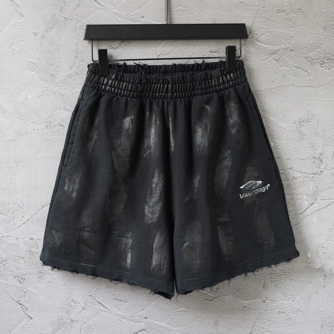 Distressed Mud-Wash Embroidered Sweat Shorts D21014629