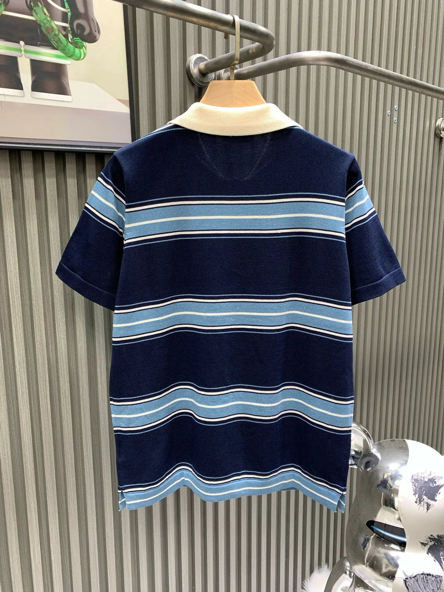 Lily of the Valley Embroidered Striped Wool Polo Shirt D21514531 — view 2