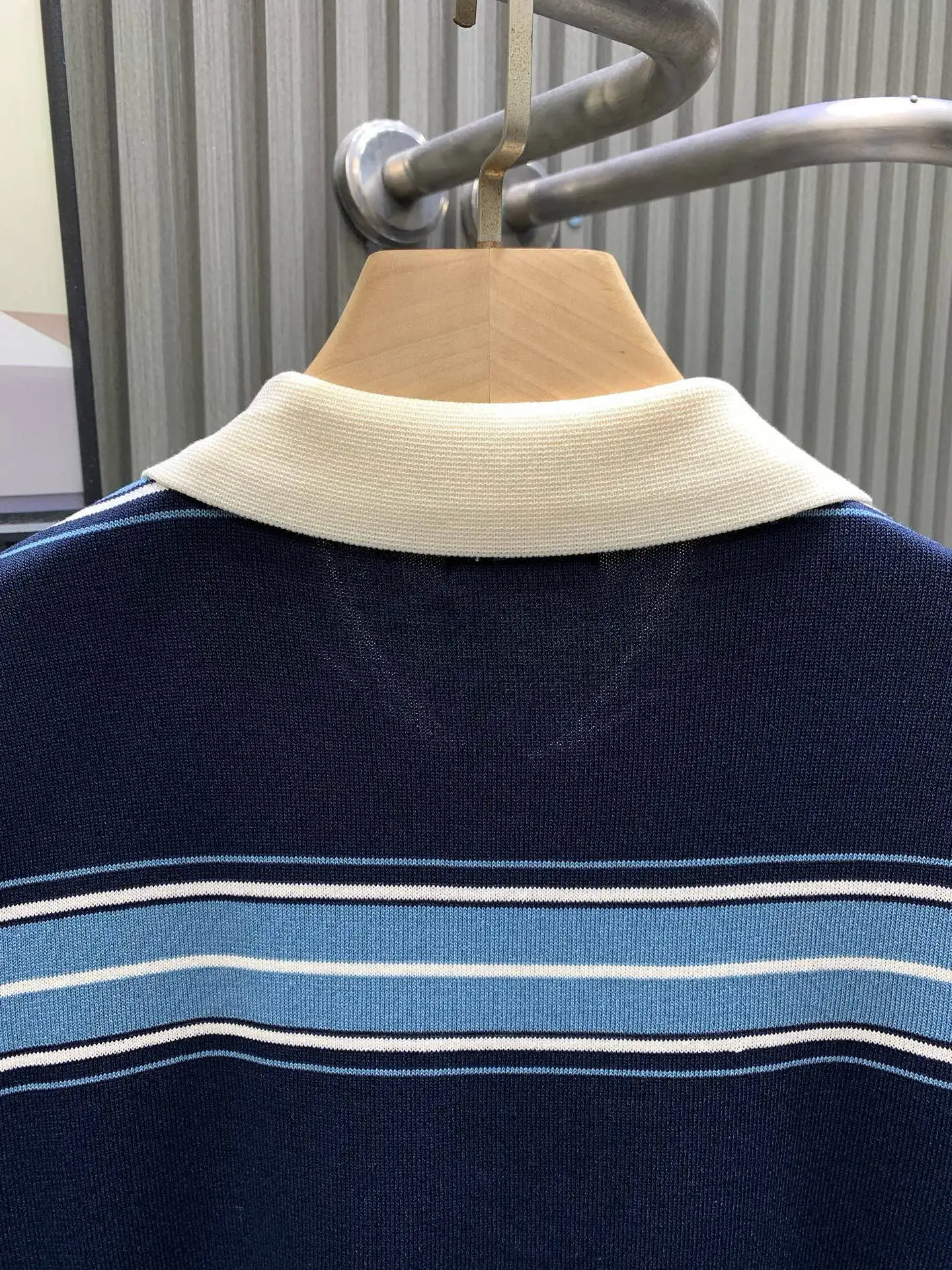 Lily of the Valley Embroidered Striped Wool Polo Shirt D21514531 — view 4