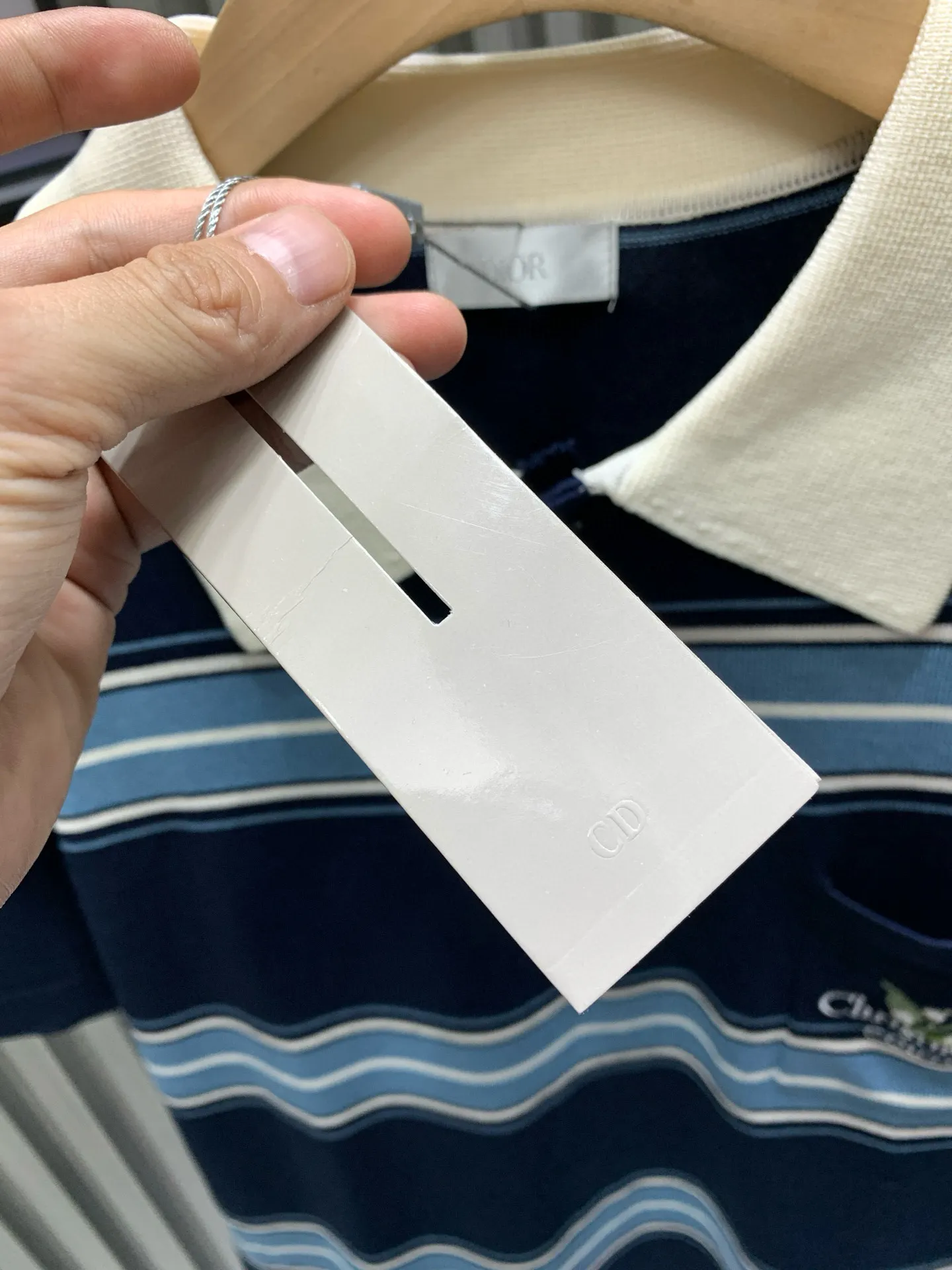 Lily of the Valley Embroidered Striped Wool Polo Shirt D21514531 — view 5