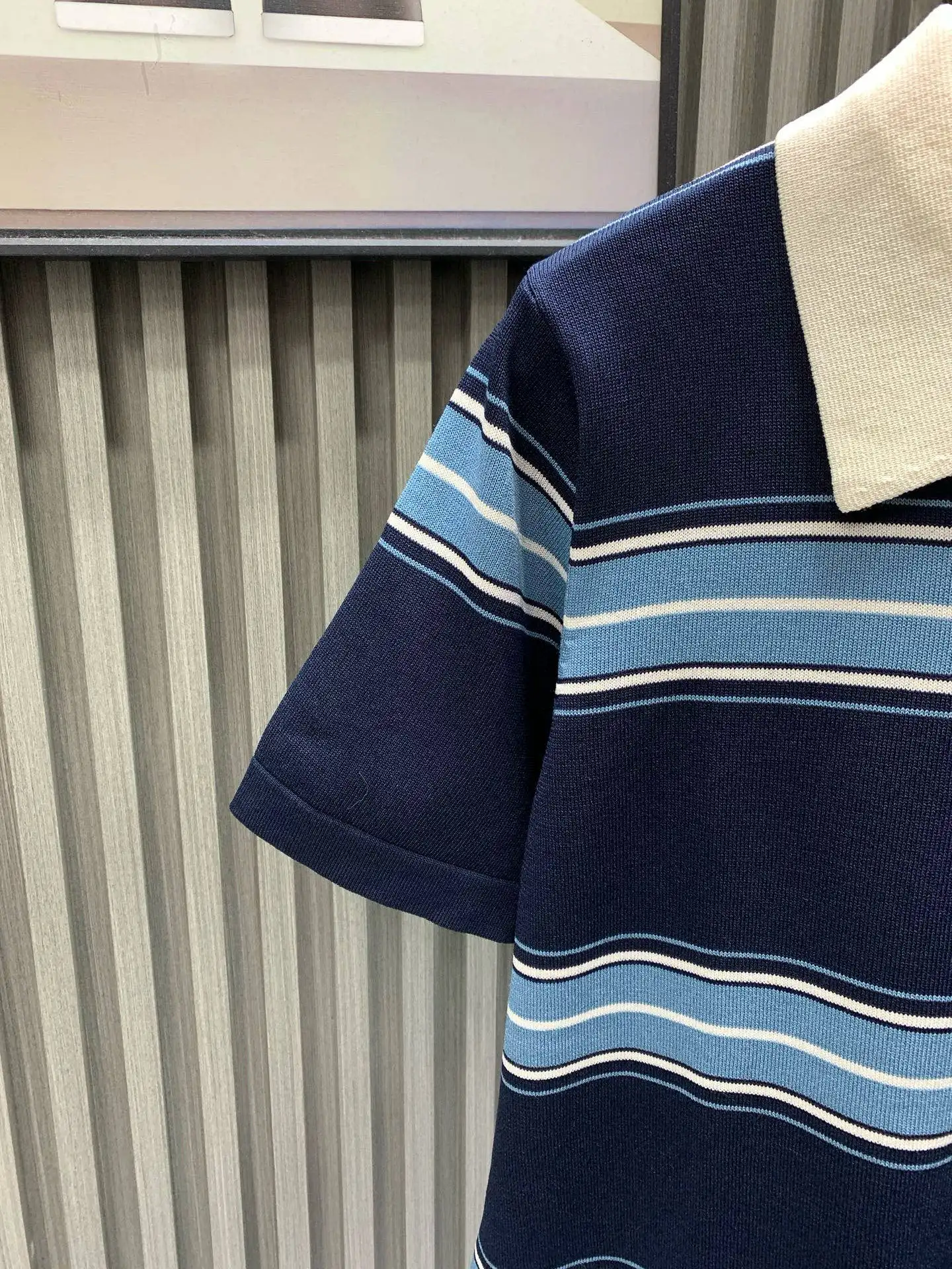 Lily of the Valley Embroidered Striped Wool Polo Shirt D21514531 — view 6