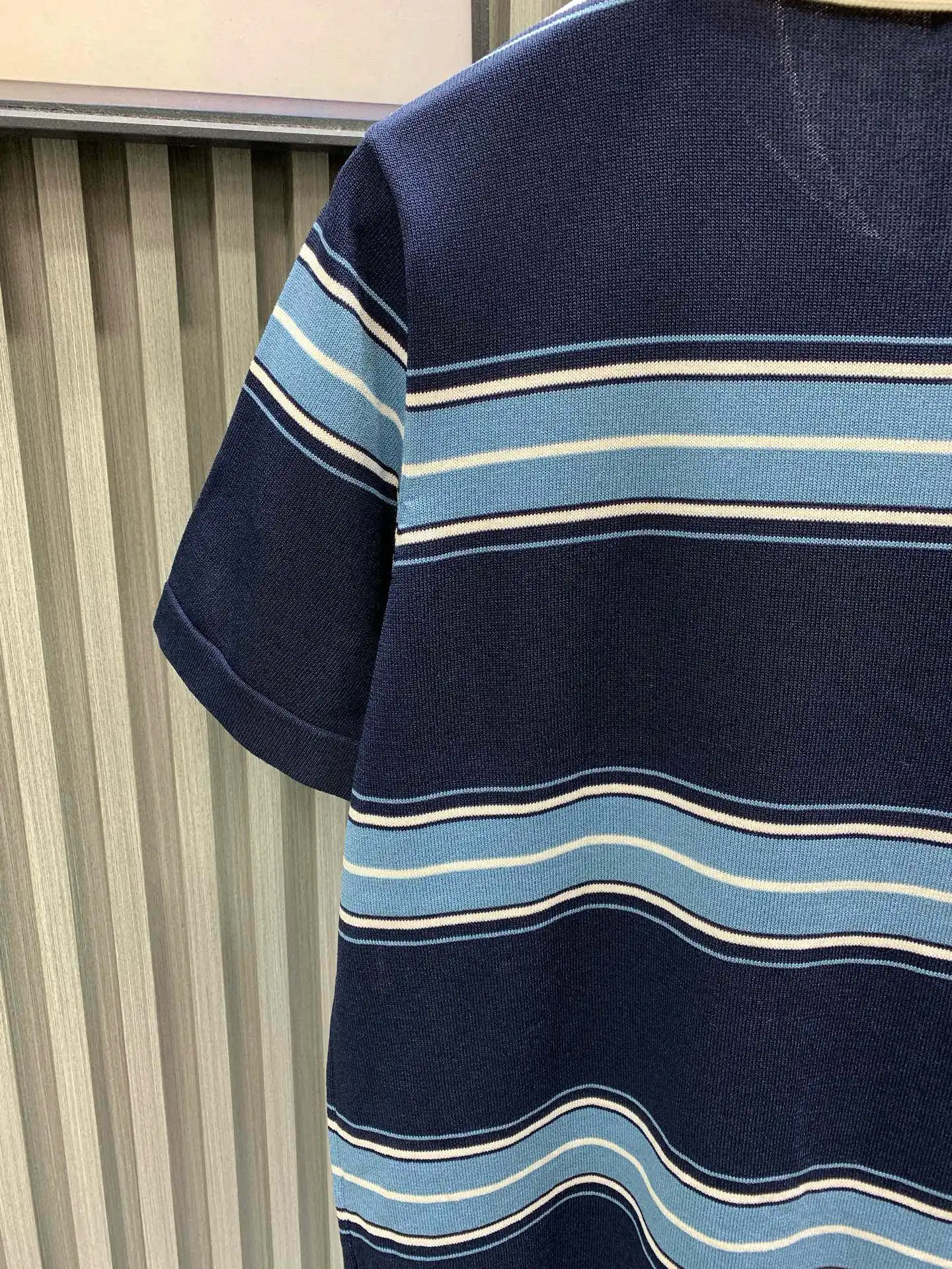 Lily of the Valley Embroidered Striped Wool Polo Shirt D21514531 — view 8