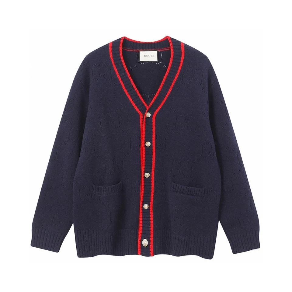 GG Perforated Jacquard Wool Cardigan D22023365