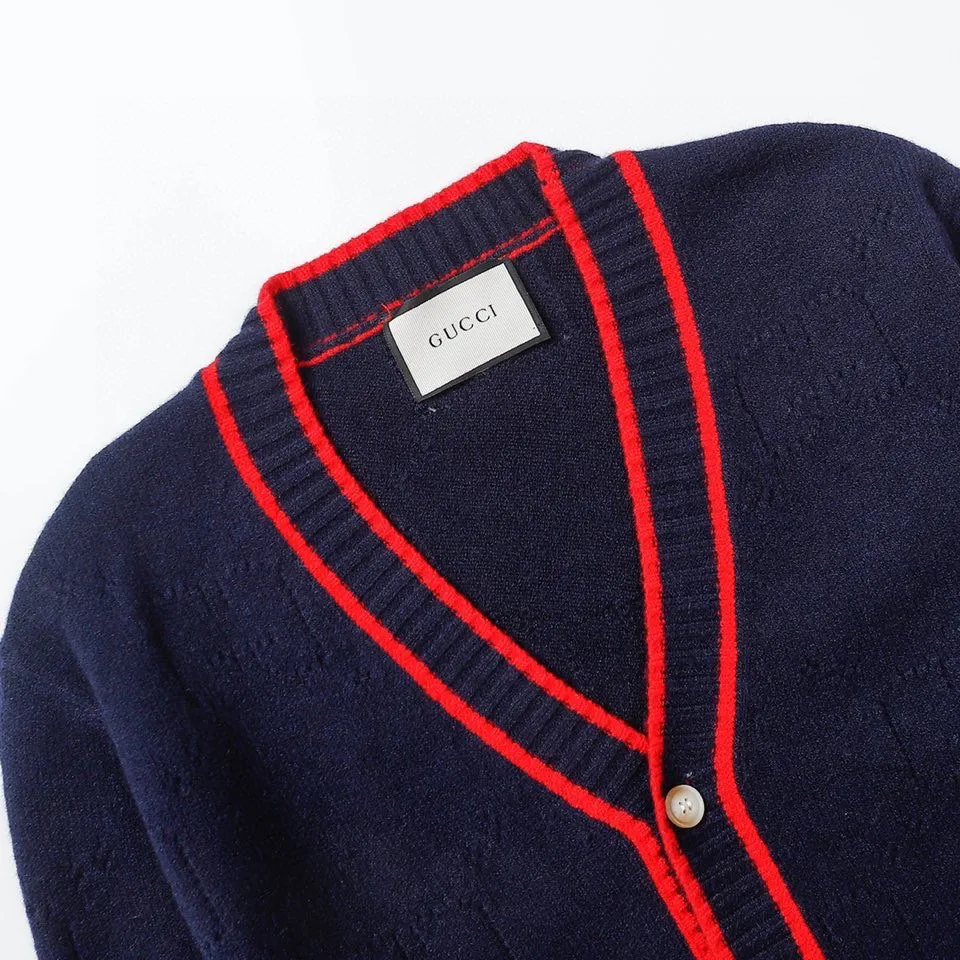 GG Perforated Jacquard Wool Cardigan D22023365 — view 3