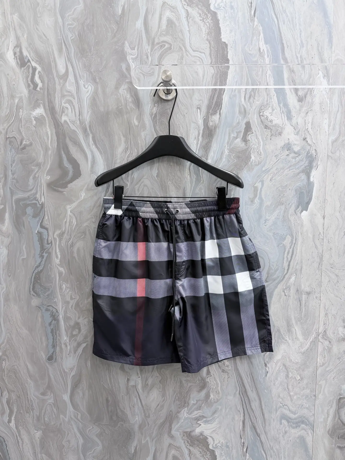 Check Print Drawstring Swim Shorts D23019140