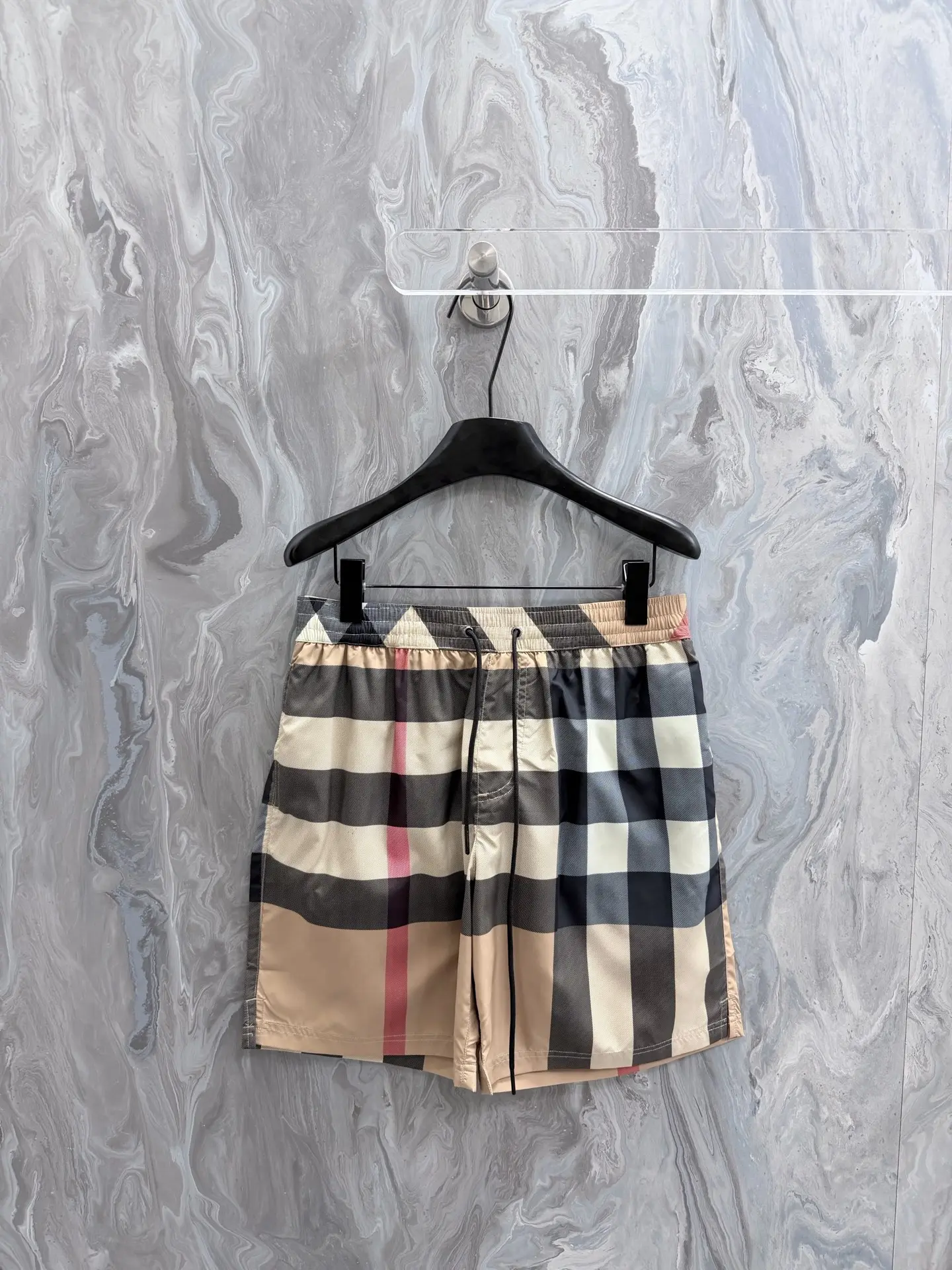Check Print Drawstring Swim Shorts D23519141
