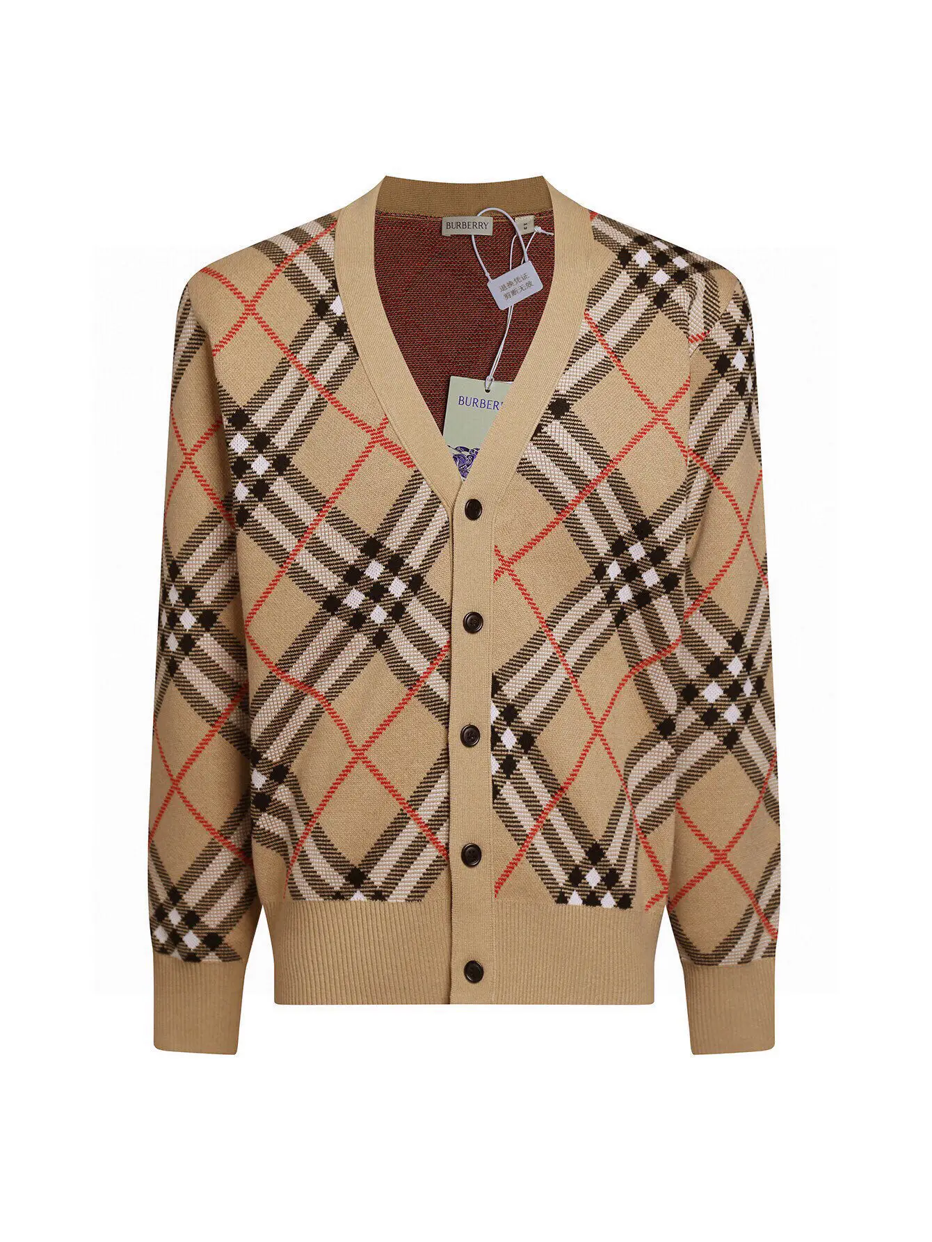 Check Wool-Blend V-Neck Cardigan D24016412