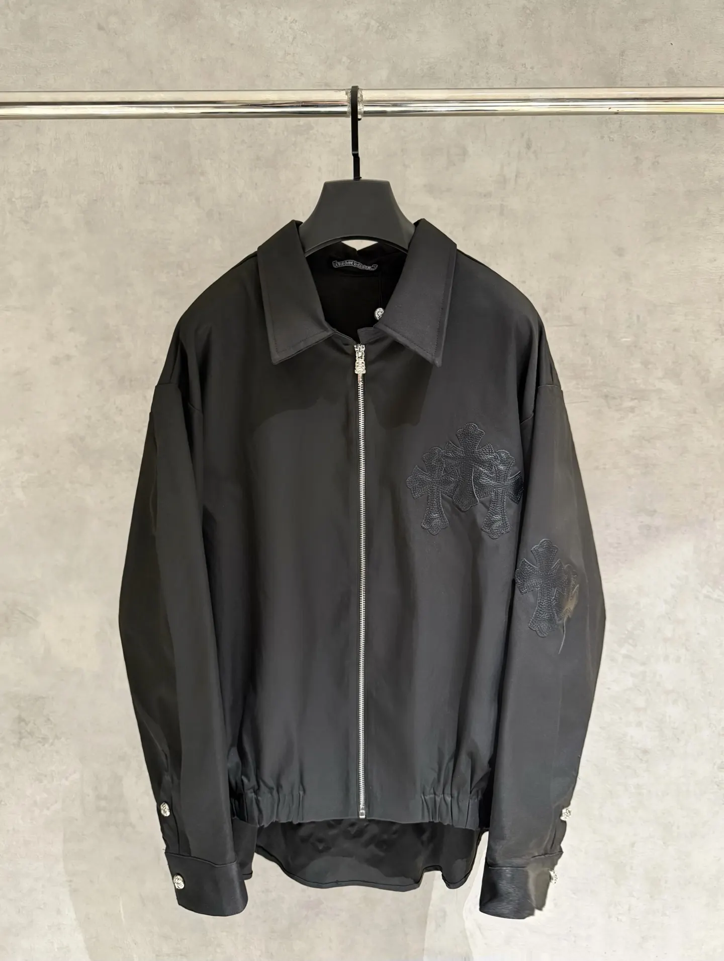 Leather Cross Patch Zip-Up Shirt Jacket D24524971
