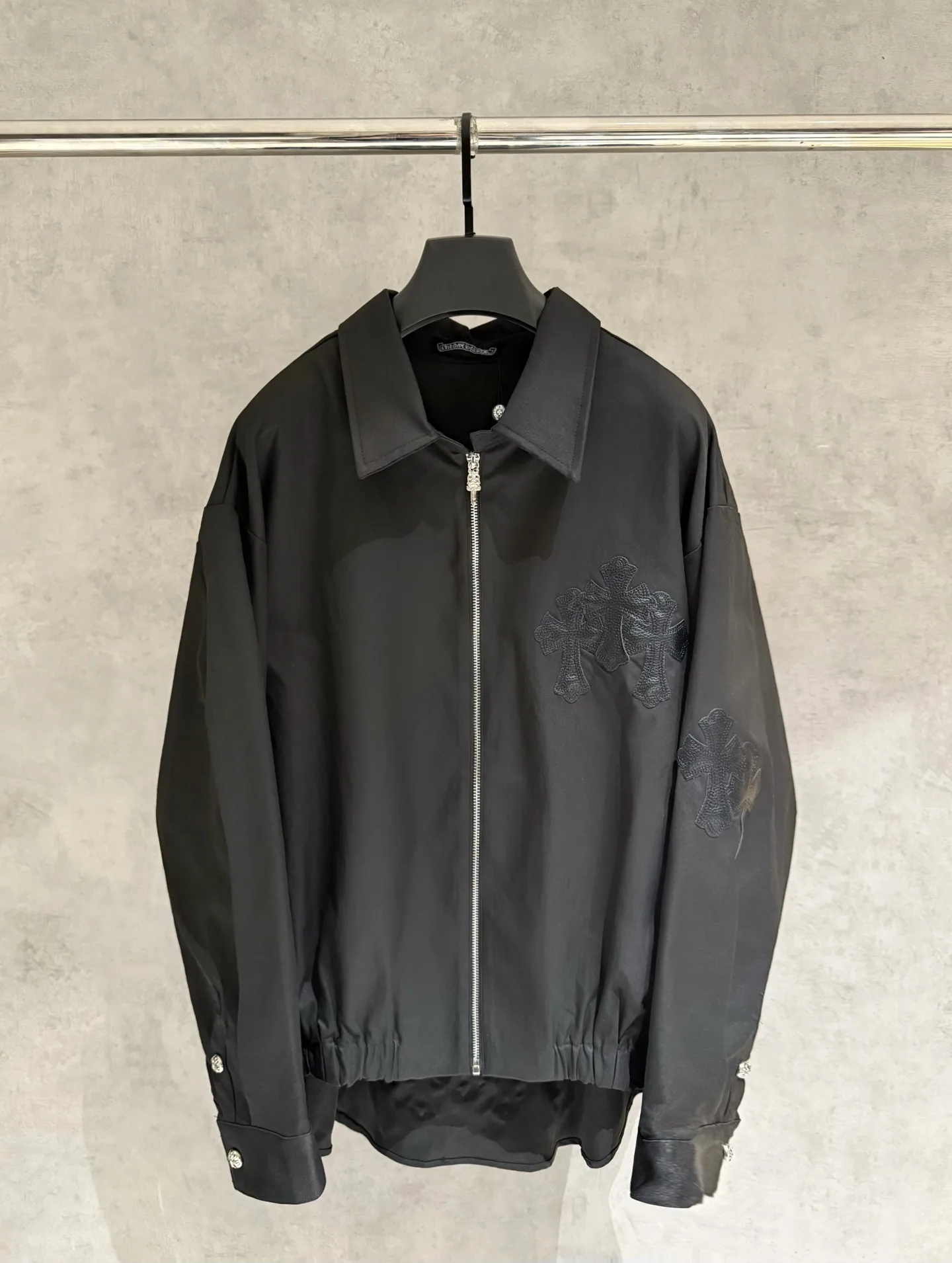 Leather Cross Patch Zip-Up Shirt Jacket D24524971