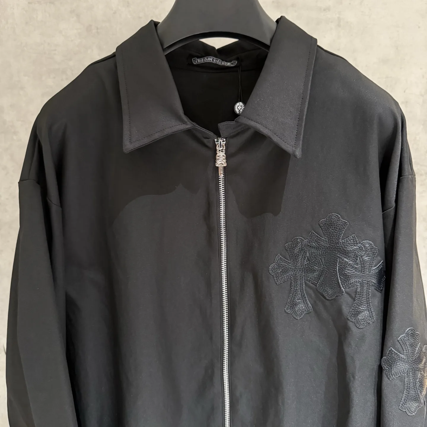 Leather Cross Patch Zip-Up Shirt Jacket D24524971 — view 3