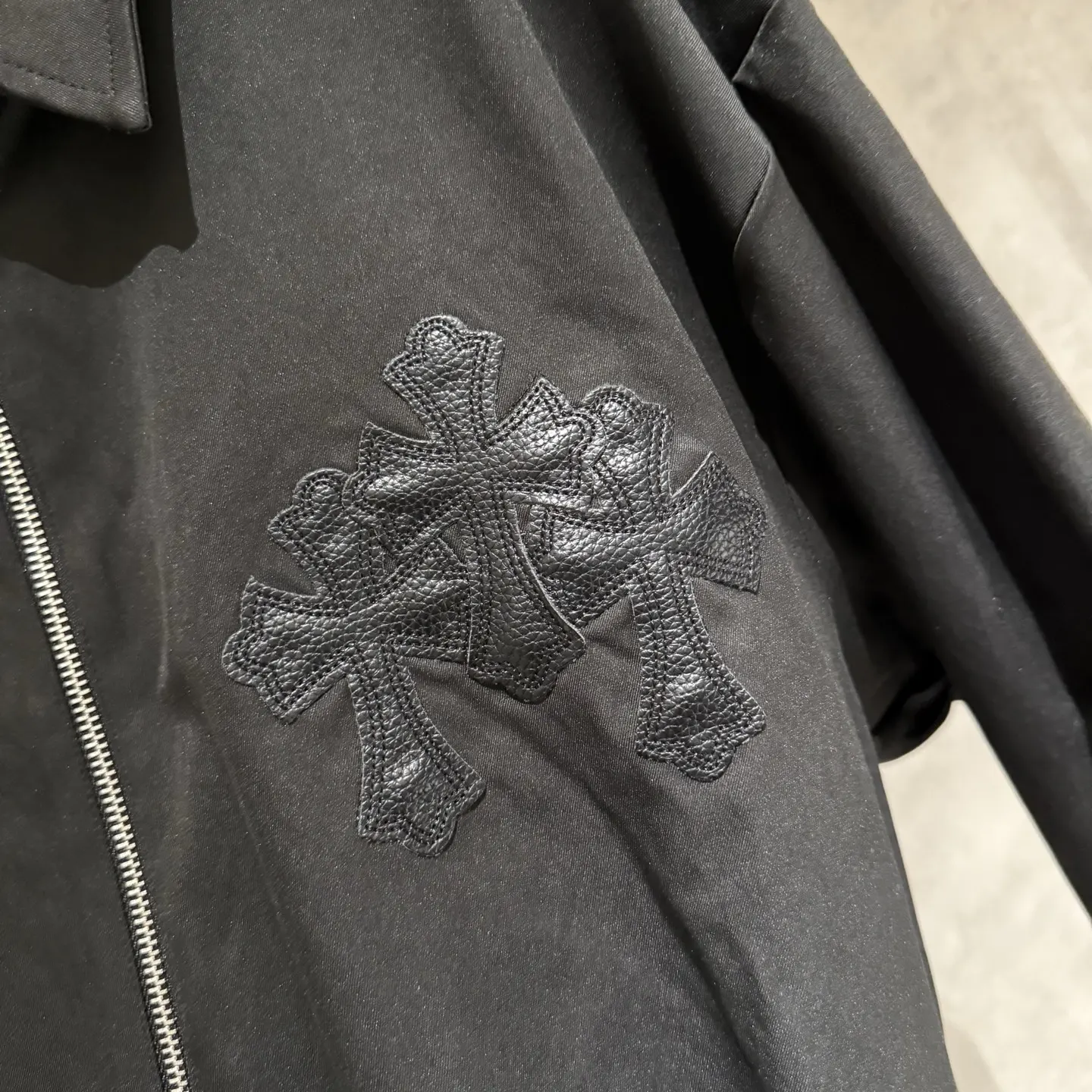 Leather Cross Patch Zip-Up Shirt Jacket D24524971 — view 6