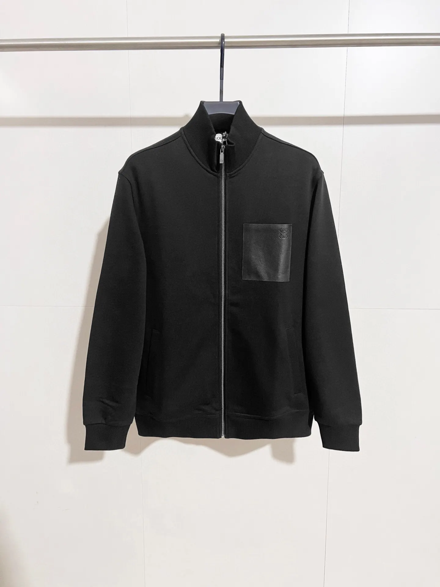 Leather-Trimmed Fleece-Back Zip-Up Jacket D24516460
