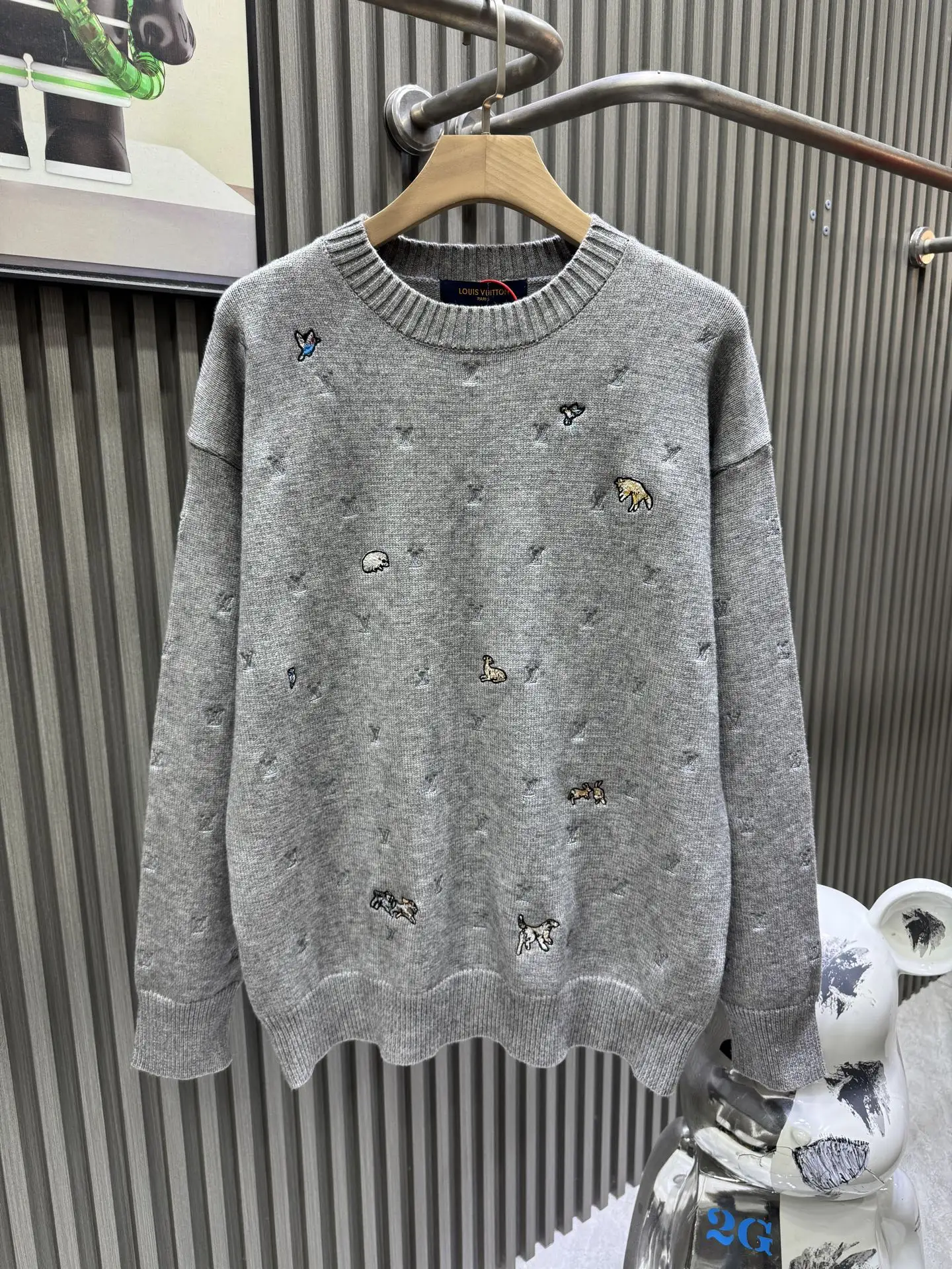 Embroidered Monogram Wool Crew-Neck Sweater D25014545