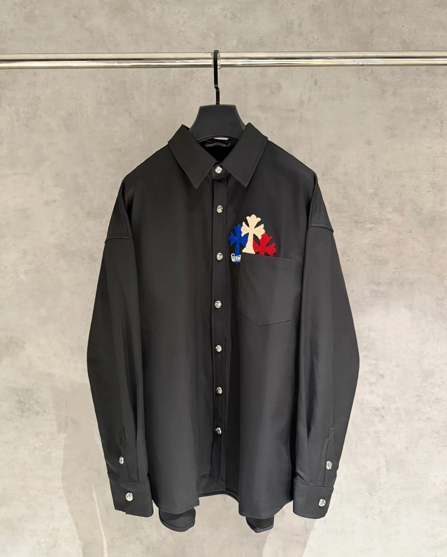Embroidered Cross Oversized Cotton Shirt D25524974