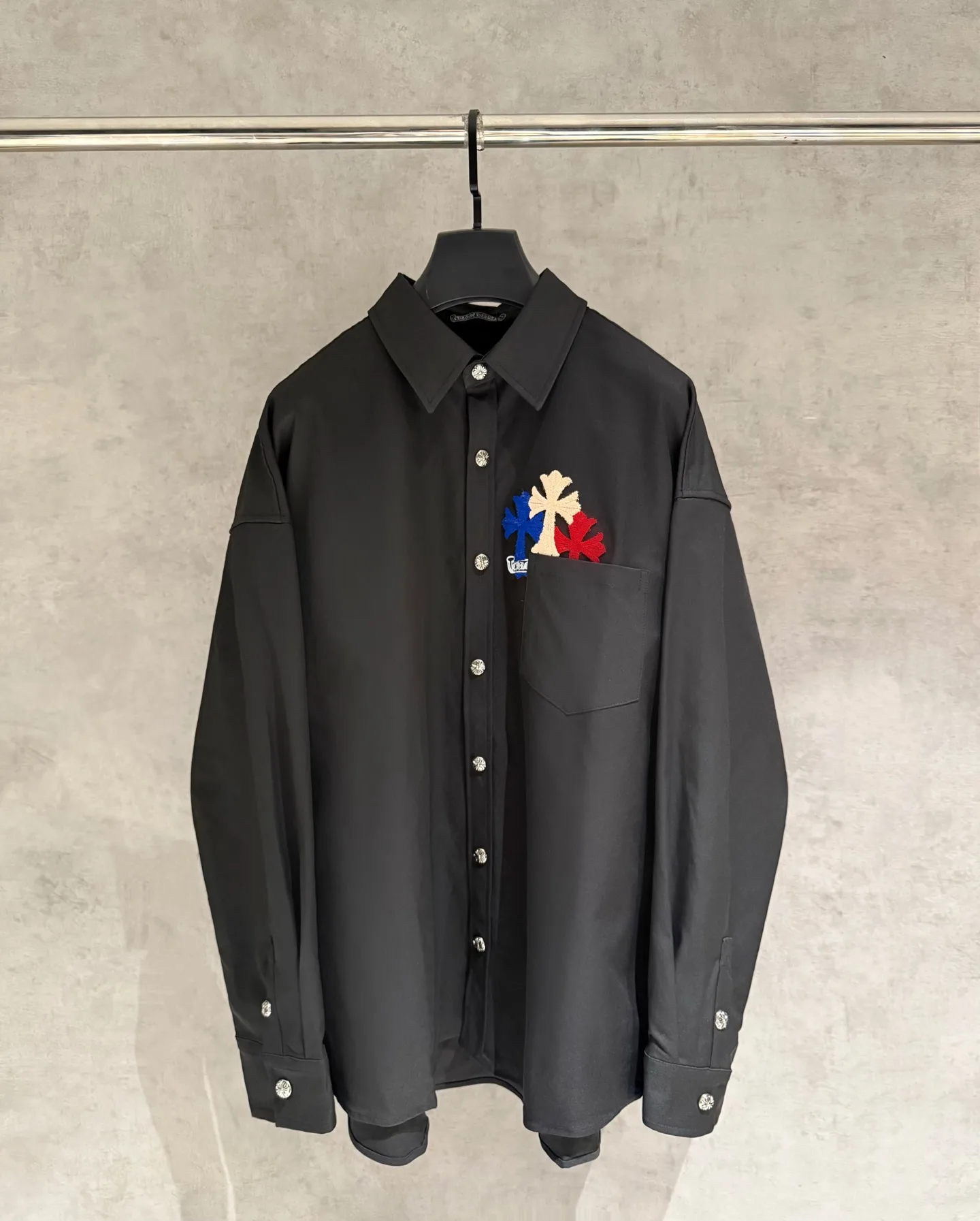 Embroidered Cross Oversized Cotton Shirt D25524974