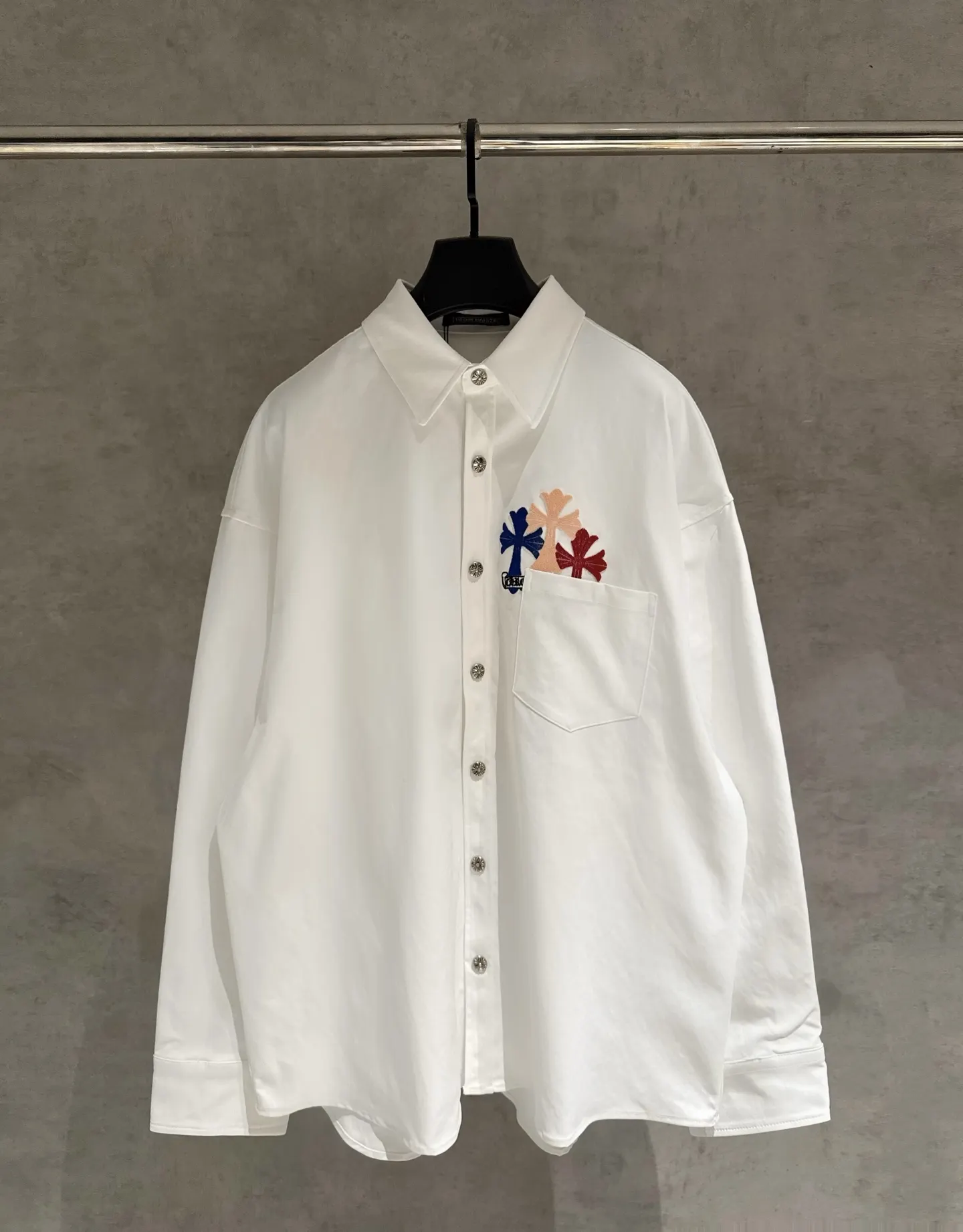 Embroidered Cross Oversized Cotton Shirt D25524972