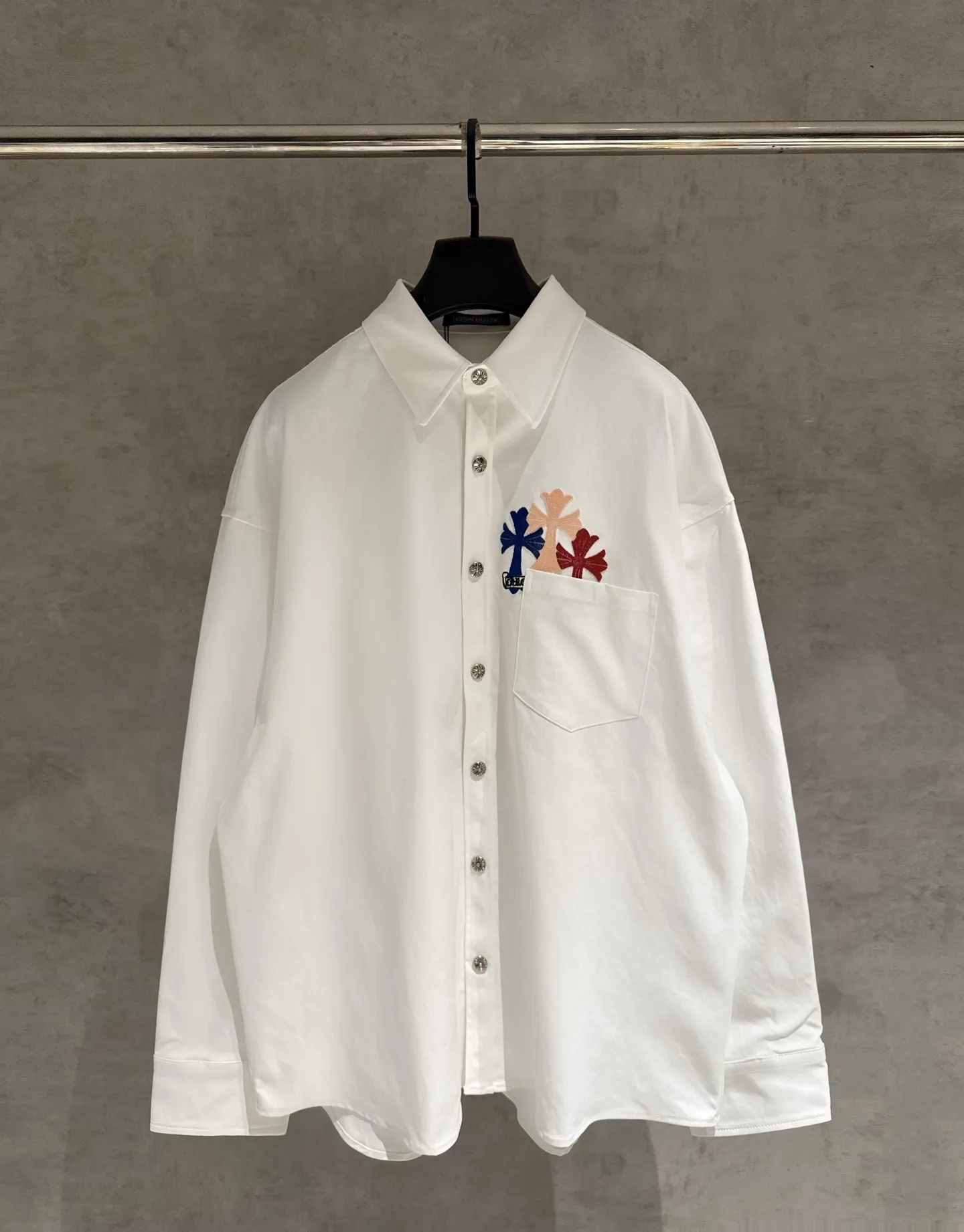 Embroidered Cross Oversized Cotton Shirt D25524972
