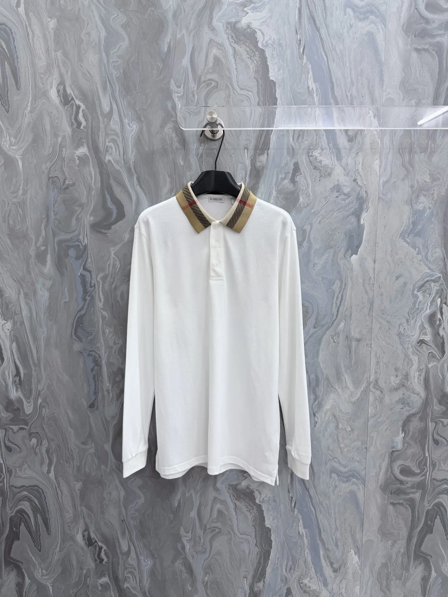 Check-Collar Long-Sleeve Polo Shirt D25519207