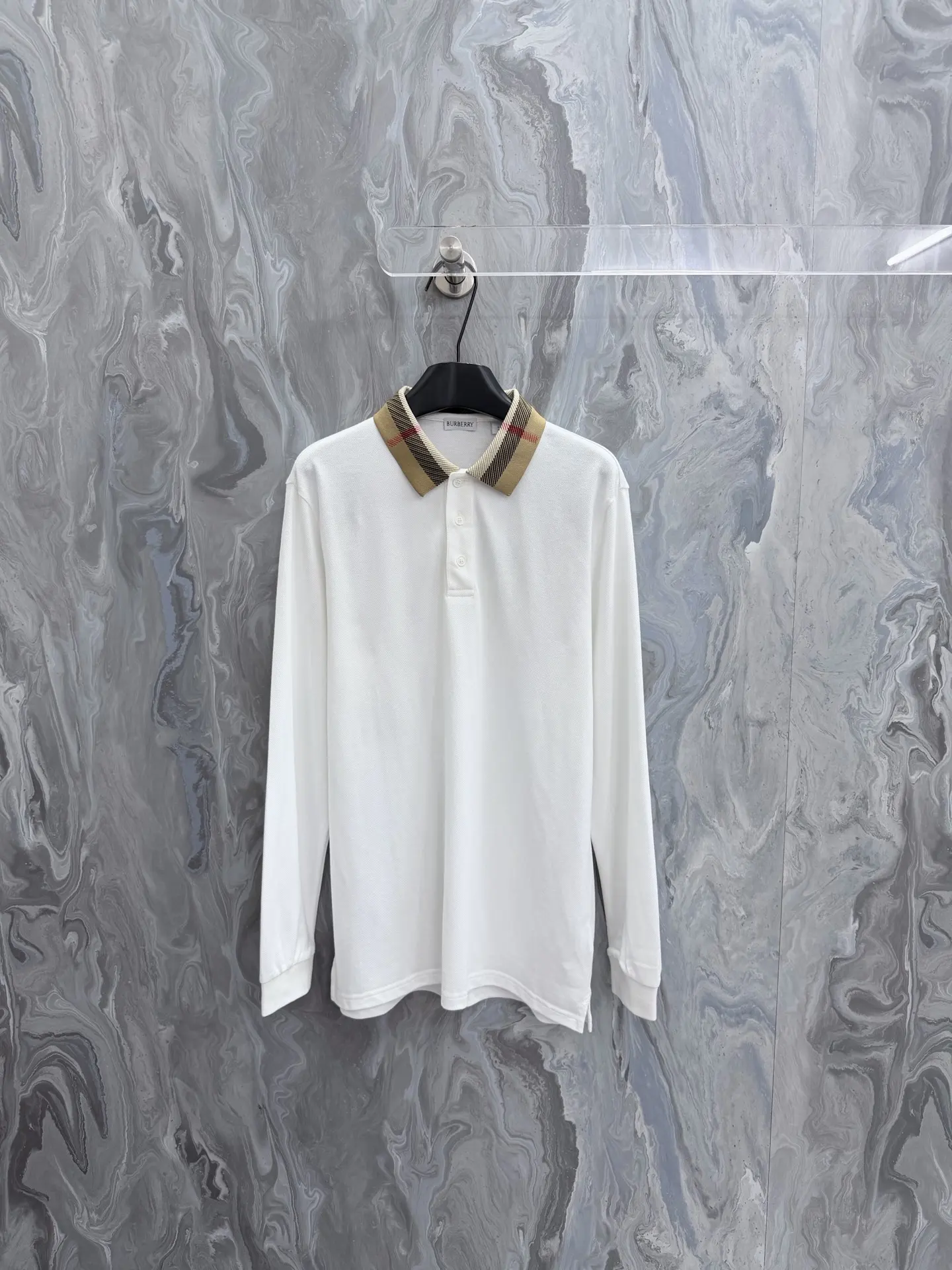 Check-Collar Long-Sleeve Polo Shirt D25519207