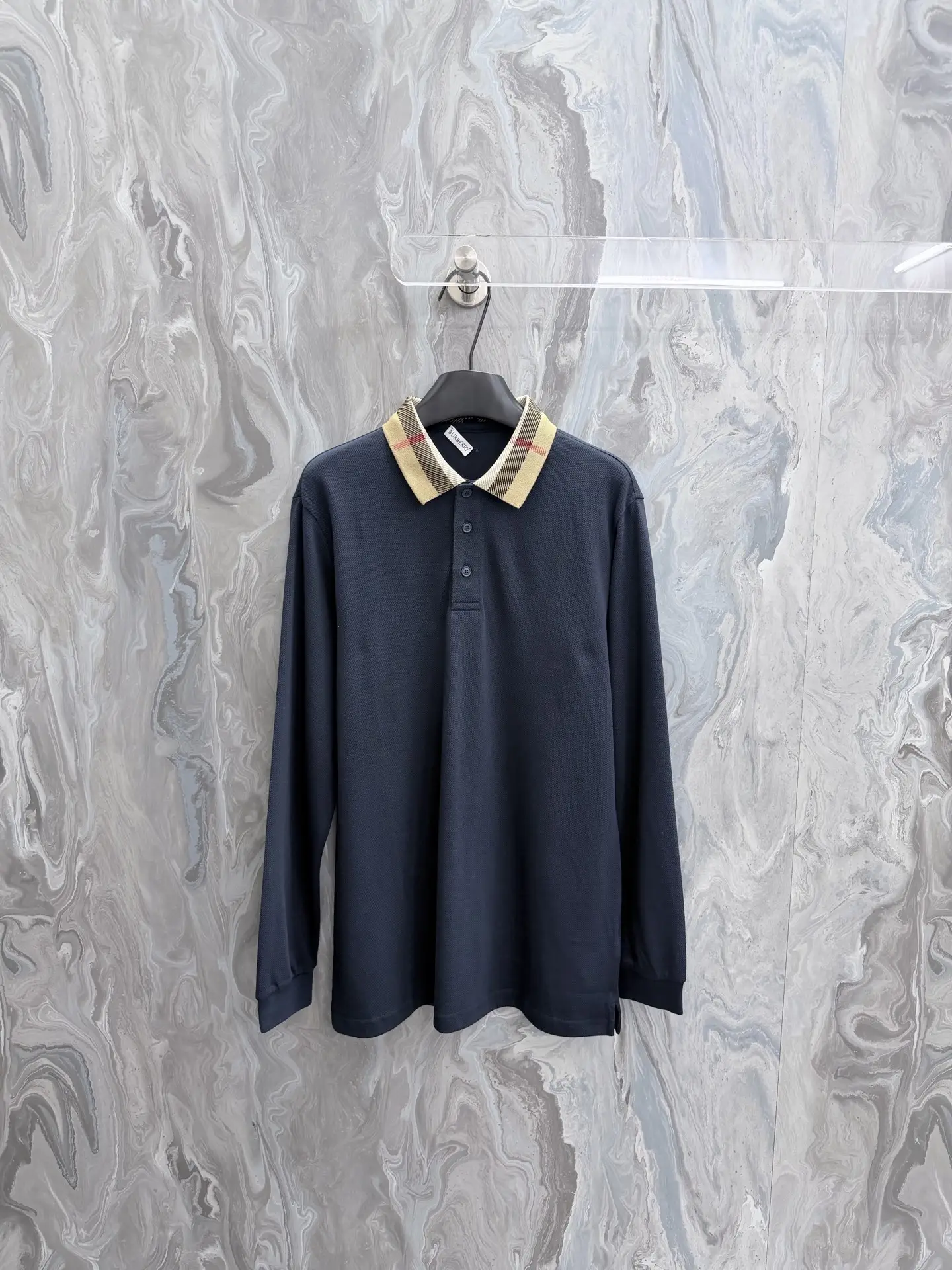 Check-Collar Long-Sleeve Polo Shirt D25519206