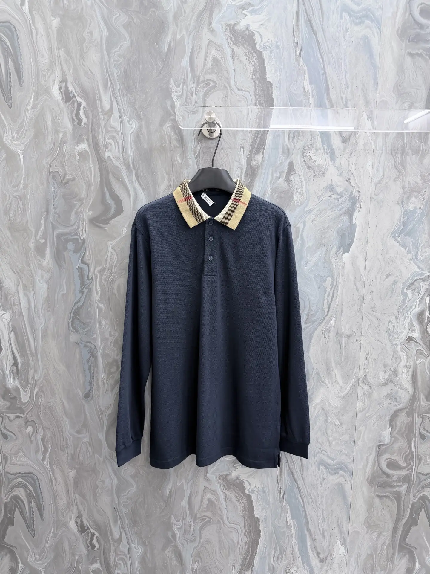 Check-Collar Long-Sleeve Polo Shirt D25519206