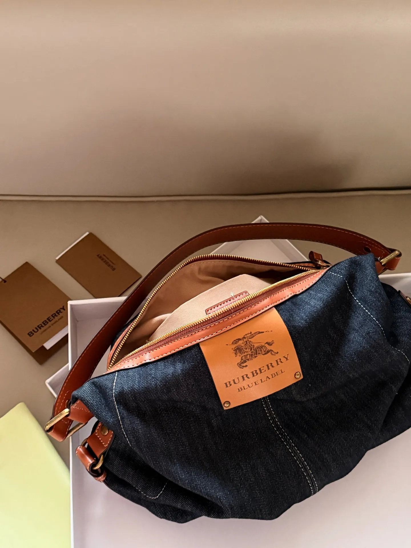 Denim Shoulder Bag with Leather Trim D27017811 — view 2