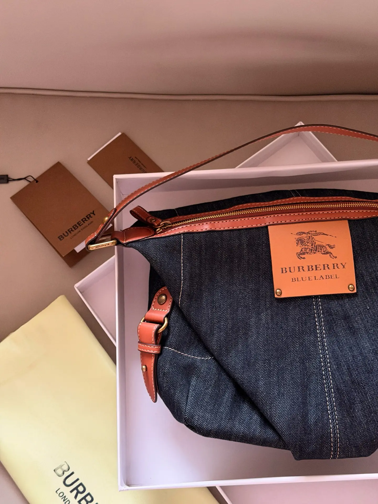 Denim Shoulder Bag with Leather Trim D27017811 — view 3