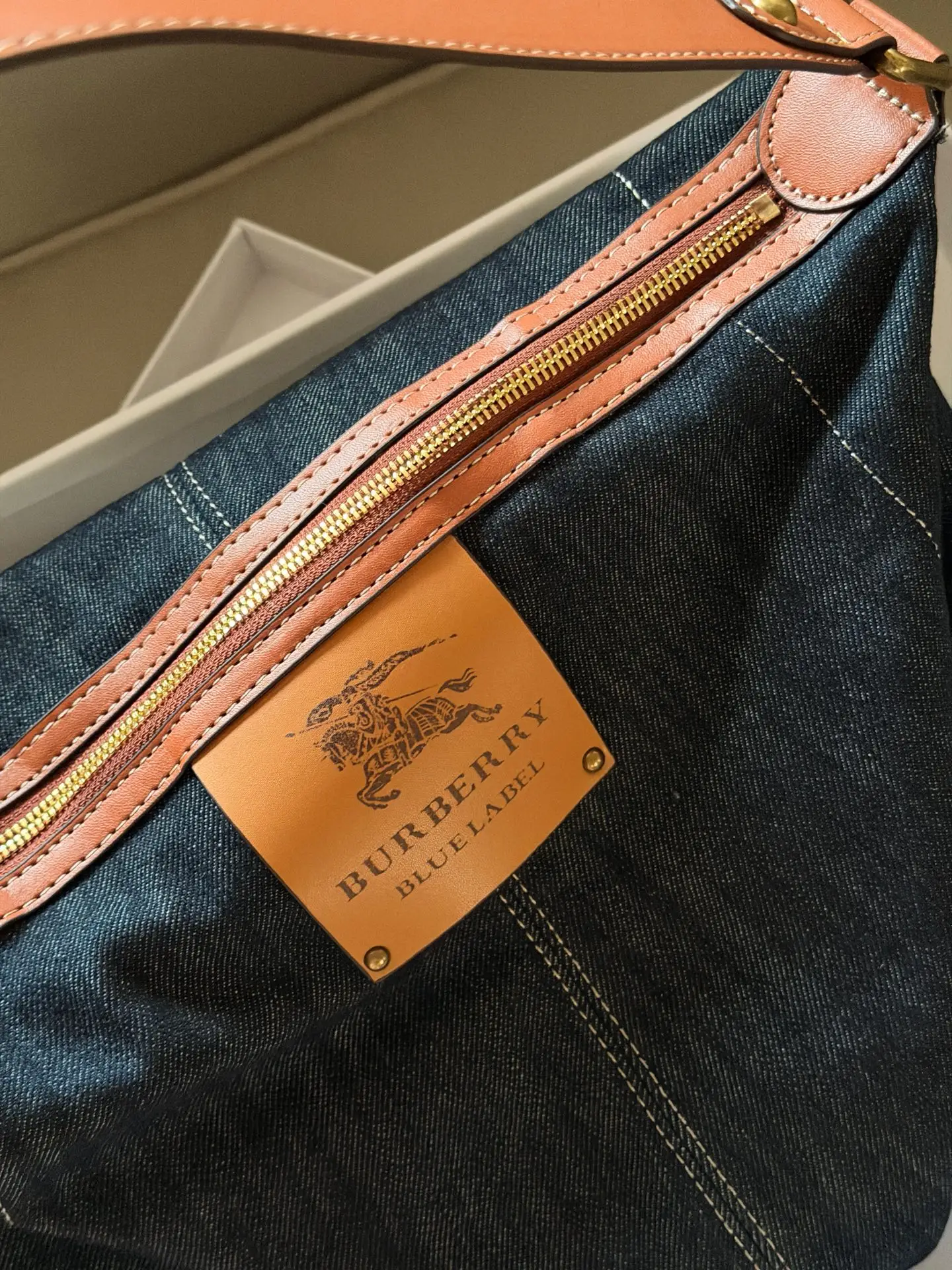 Denim Shoulder Bag with Leather Trim D27017811 — view 4
