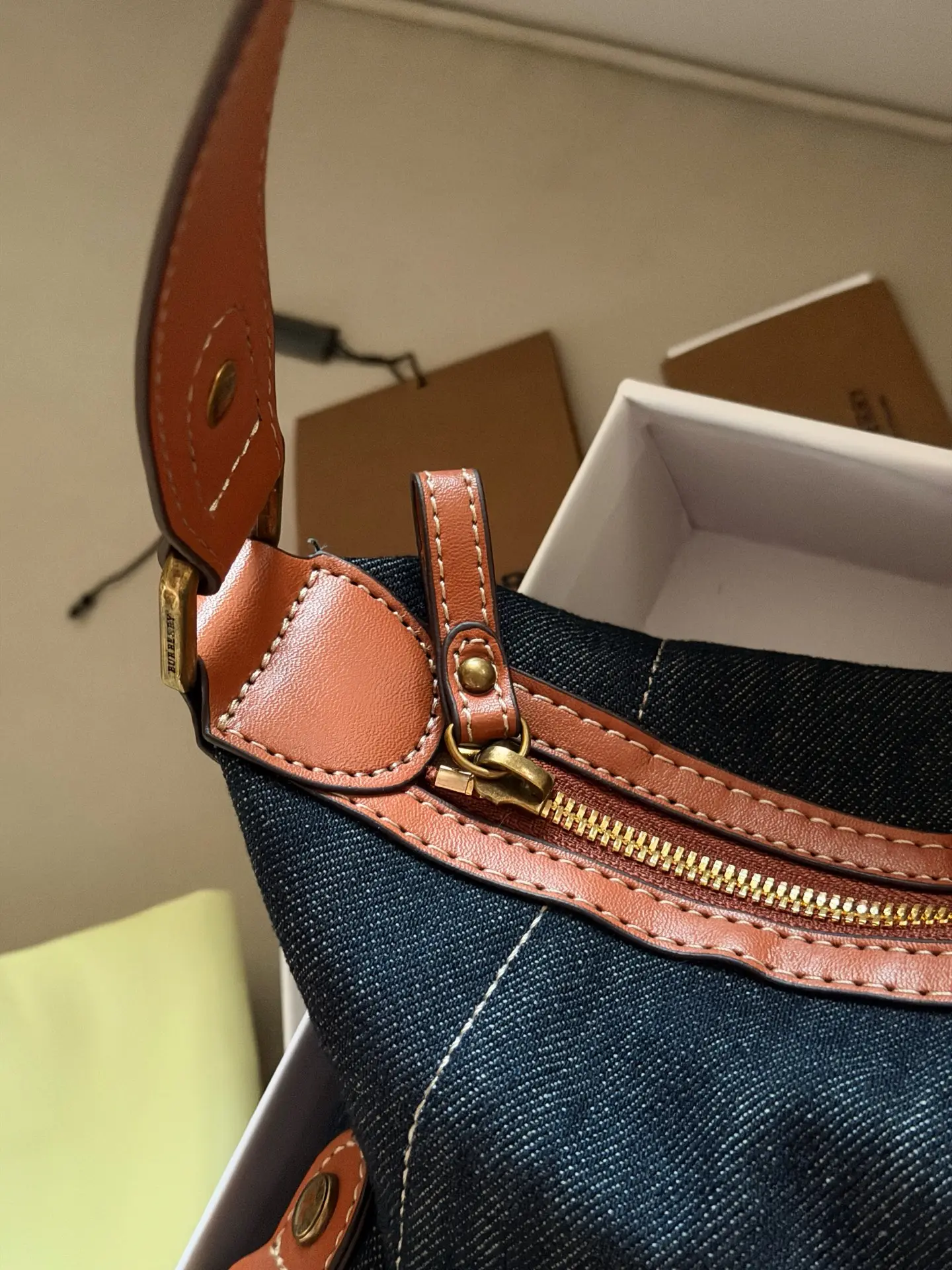 Denim Shoulder Bag with Leather Trim D27017811 — view 5